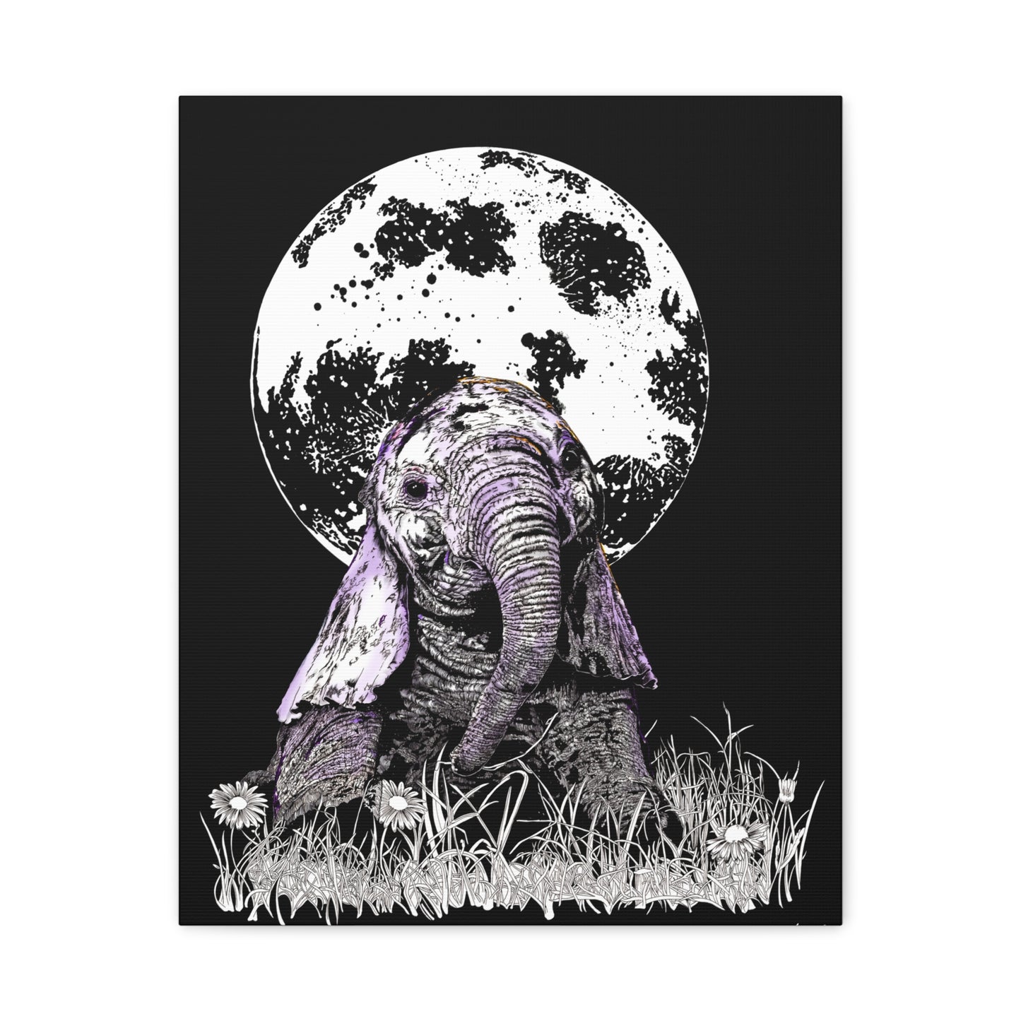 Baby Elephant Canvas Art, Print of Original hand drawn art