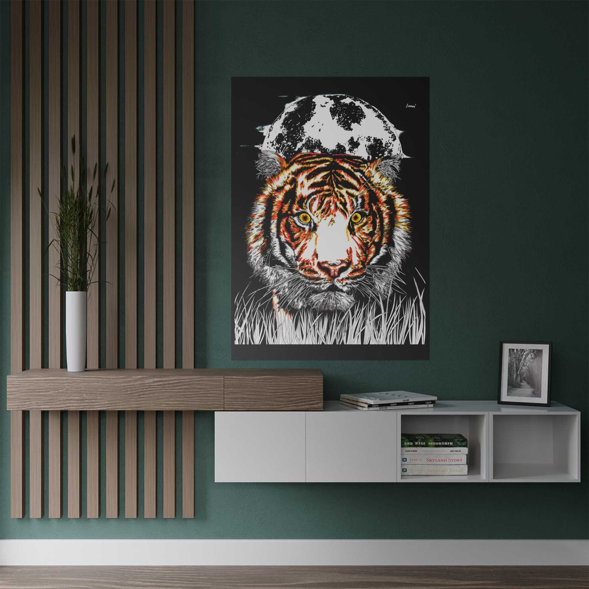 Tiger Satin Poster - 300gsm Art Print with Moon Design