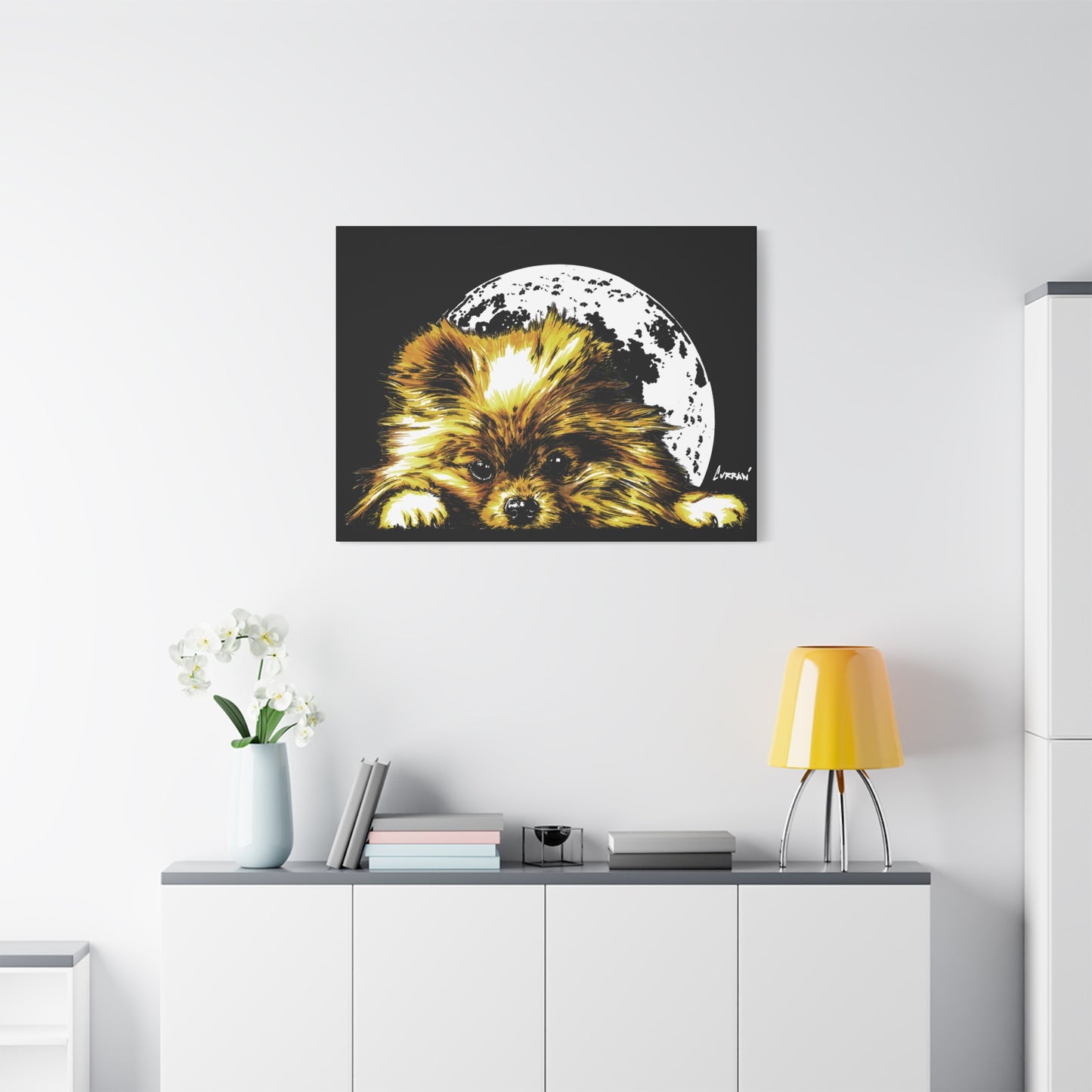 Pomeranian Moon Canvas Art Print- Dog Lover's Decor, 1.25" Stretched Print