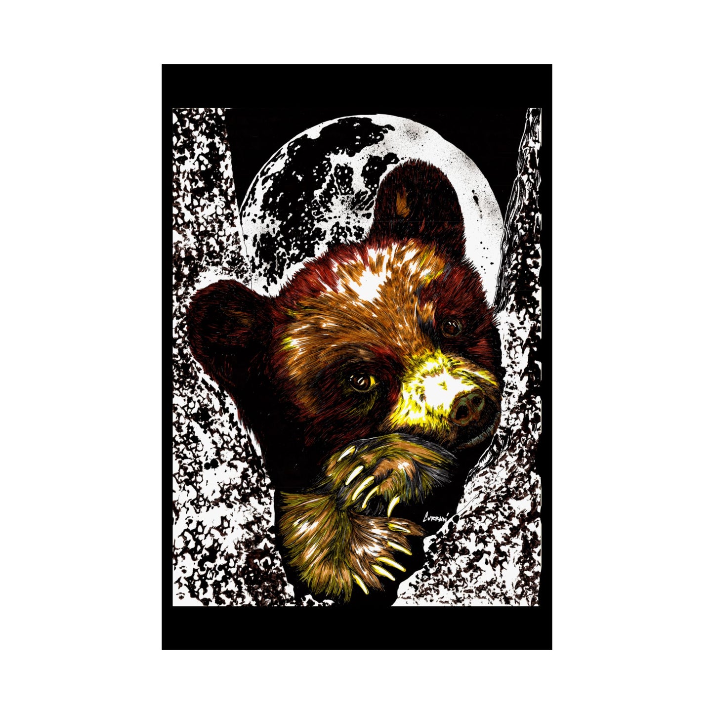 Brown Bear Moon Satin Poster - Art Print for Nature Lovers