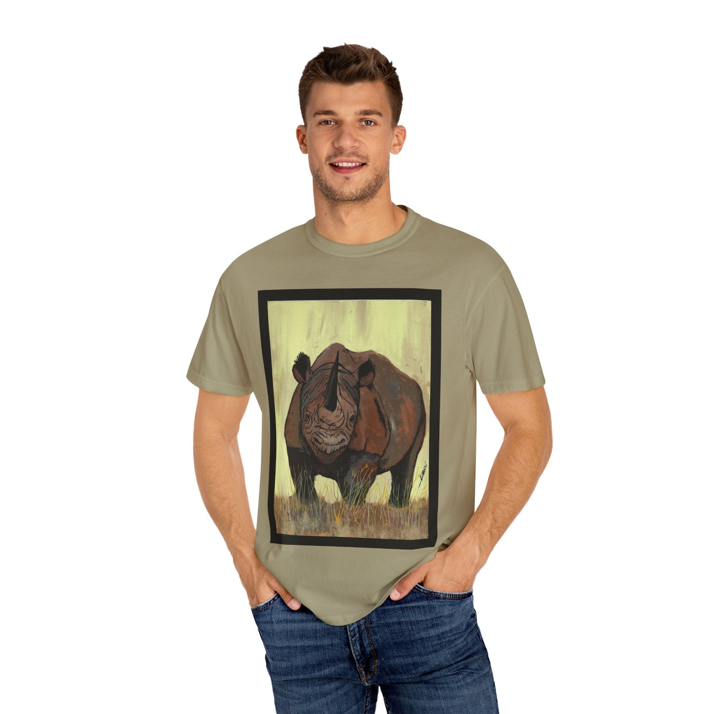 Wildlife Rhinos Unisex Garment-Dyed T-Shirt - Eco-Friendly Nature Art