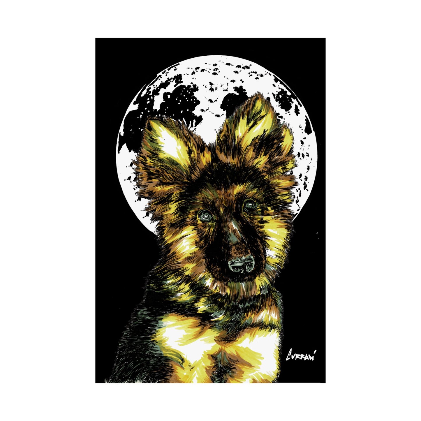 Moonlit German Shepherd Satin Poster | 300gsm Art Print for Dog Lovers
