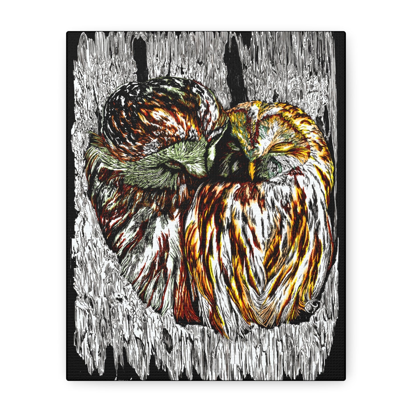 Owl Wall Art, Owl Print, Hand-Drawn Owls, Wildlife Art, Birds in Tree, Nature Wall Decor, Owl Lovers Gift, Woodland Art. Printed on Matte Canvas, Stretched, 1.25"