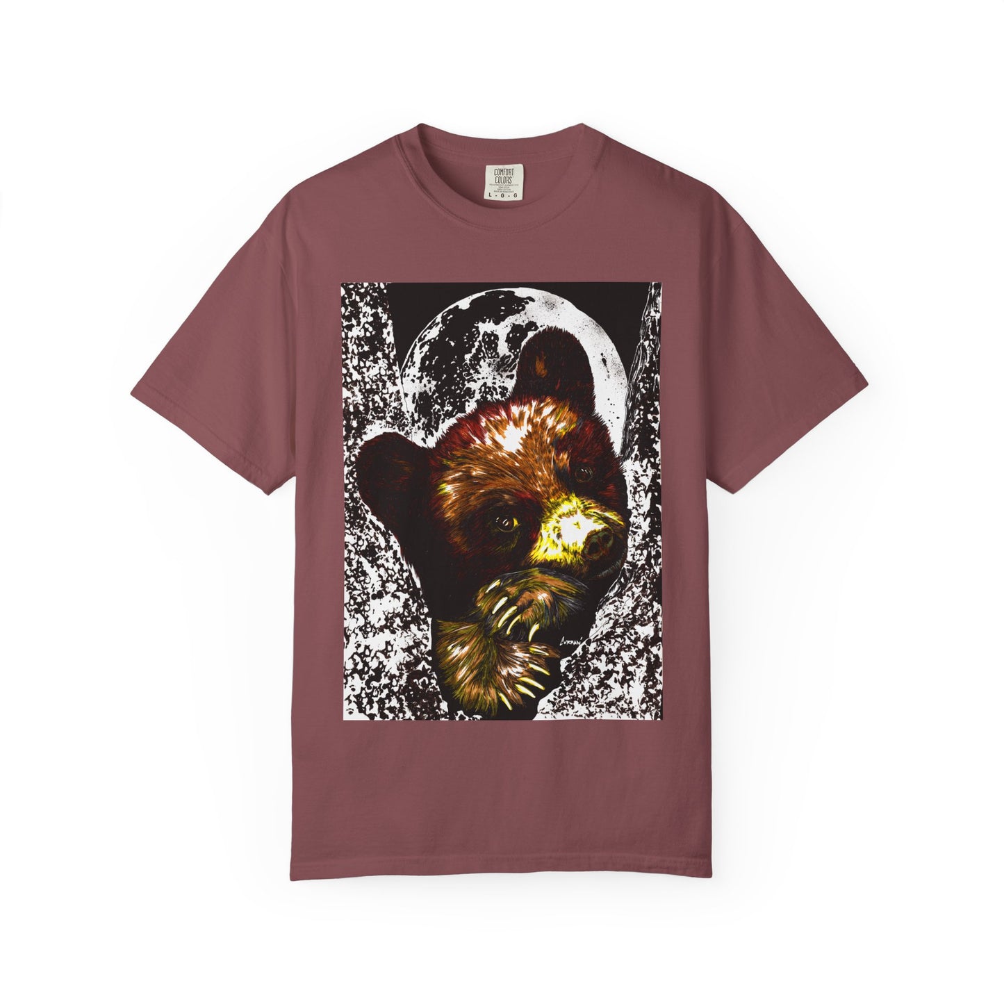 Moonlit Brown Bear Cub Unisex Garment-Dyed T-Shirt | Nature-Inspired Apparel