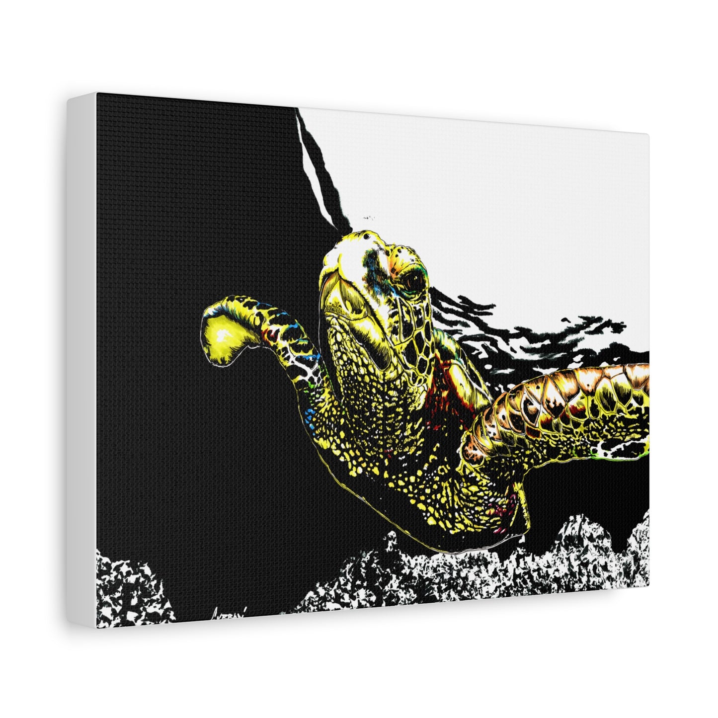 Sea Turtle Art Print of my Original hand drawn art printed on stretched canvas of a Sea Turtle