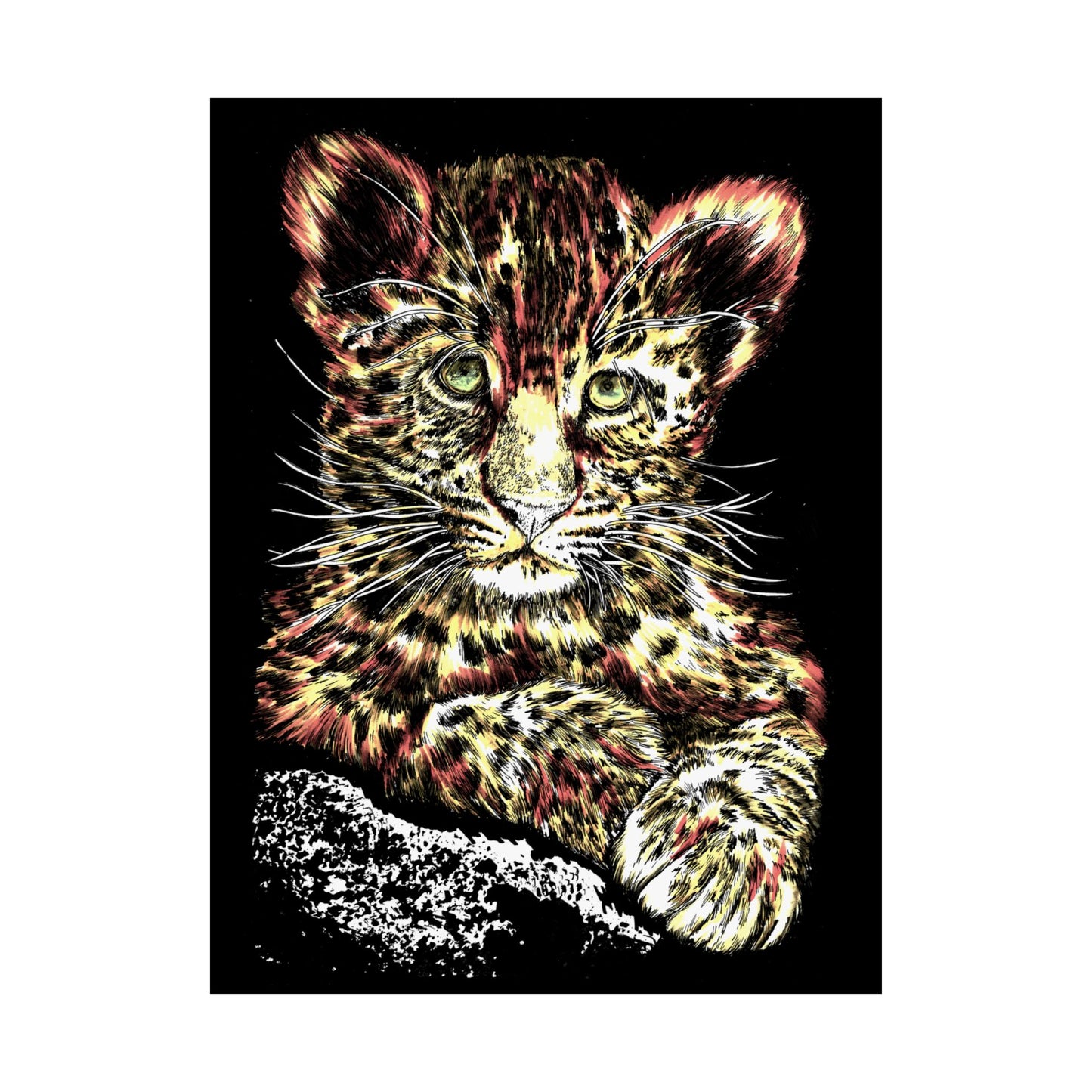 Leopard Cub Satin Poster - Vibrant Art Print for Animal Lovers