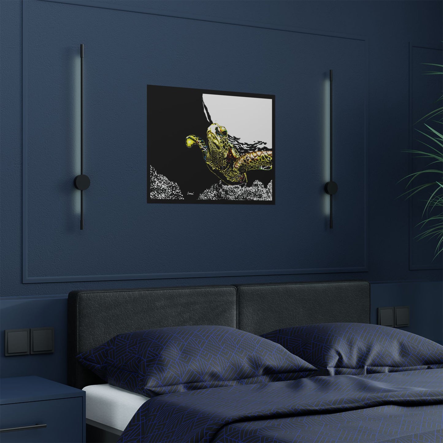 Underwater Turtle Satin Poster - Vibrant Ocean Decor for Marine Life Enthusiasts