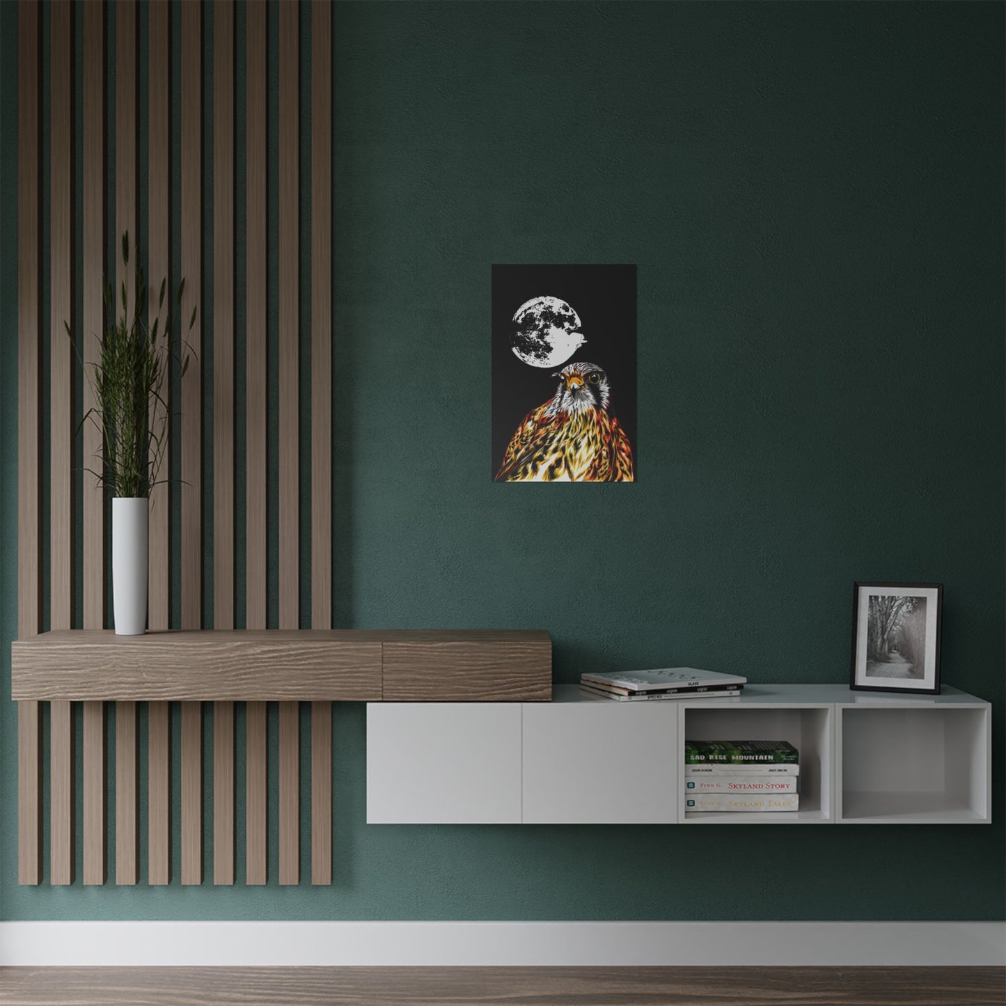 Wildlife Satin Poster - Majestic Falcon with Moon Design