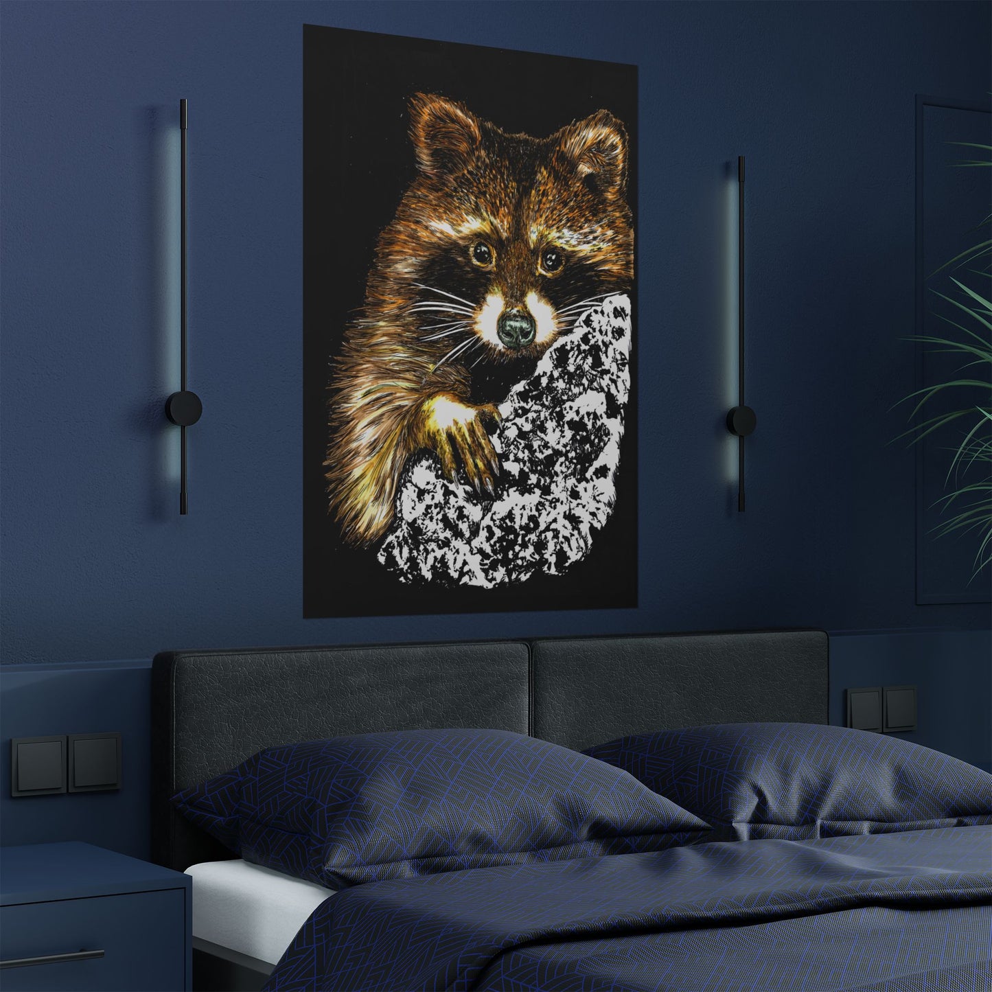 Raccoon Wildlife Satin Poster - Hand-Drawn Raccoon Art Print (300gsm)
