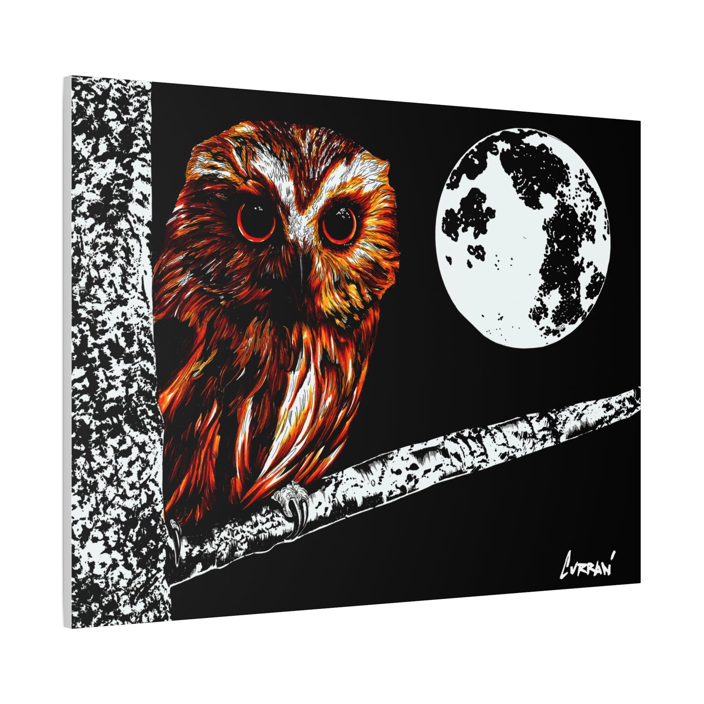 Owl in a Tree, Print of my Original hand drawn art printed on stretched canvas of an Owl in a Tree