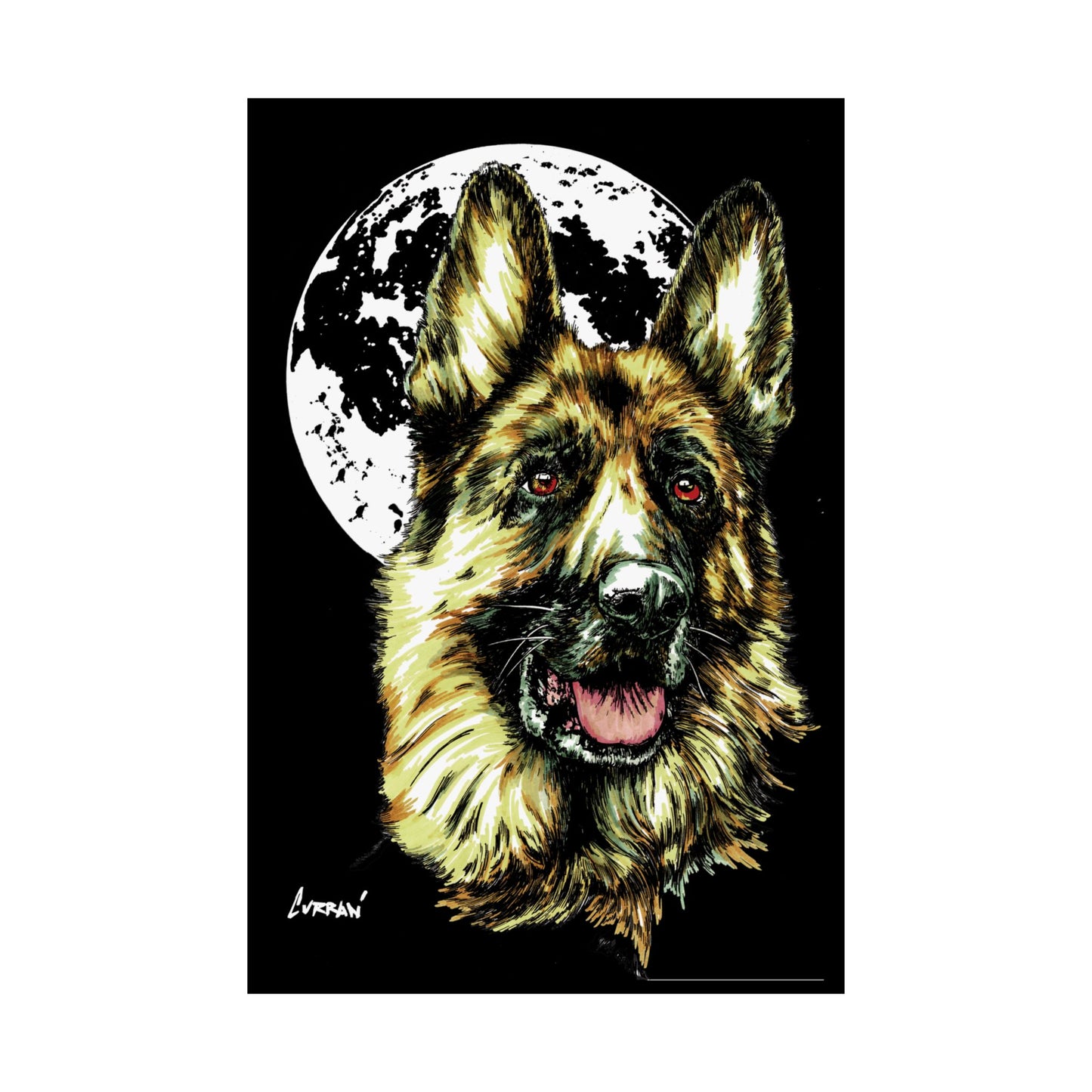 German Shepherd Moon Satin Poster - 300gsm Art Print