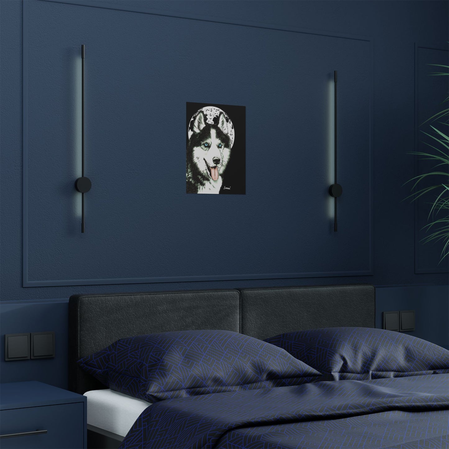 Husky Moon Satin Poster - 300gsm Art Print for Dog Lovers