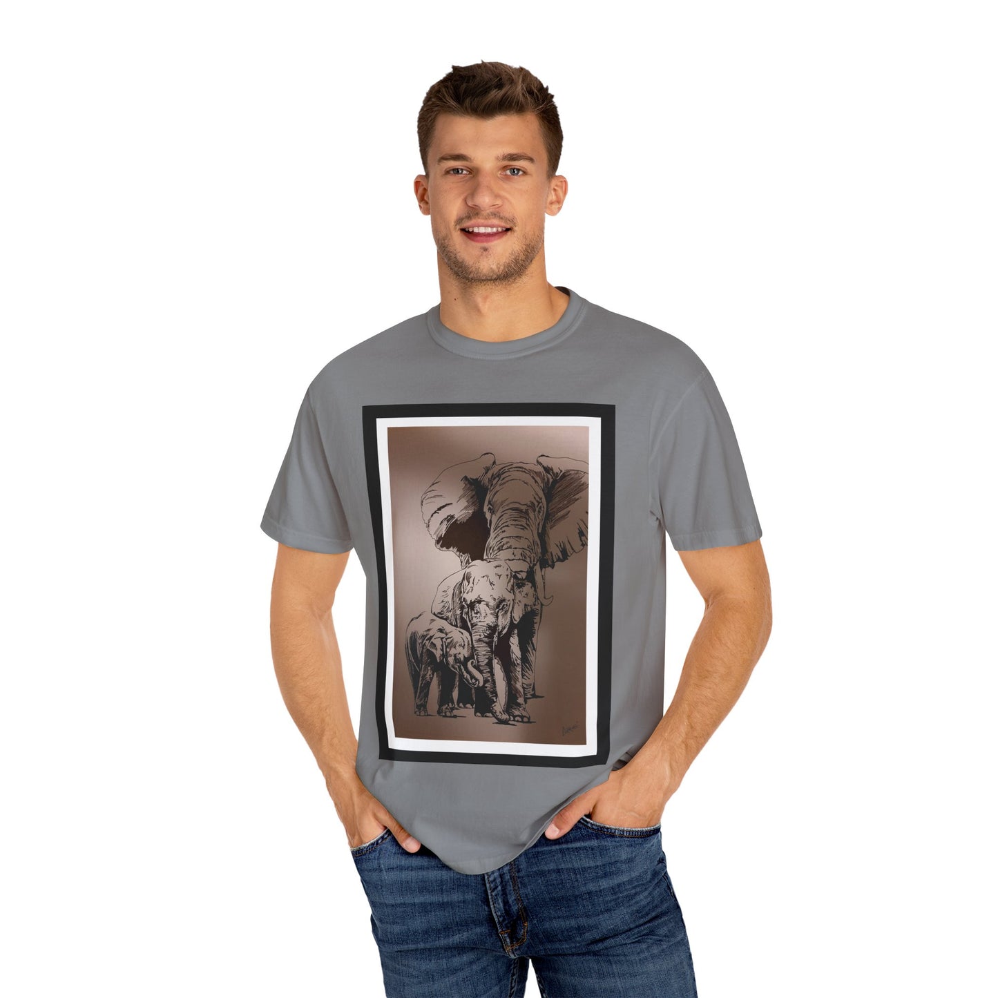 Elephant Family Garment-Dyed T-Shirt | Nature Lover's Tee