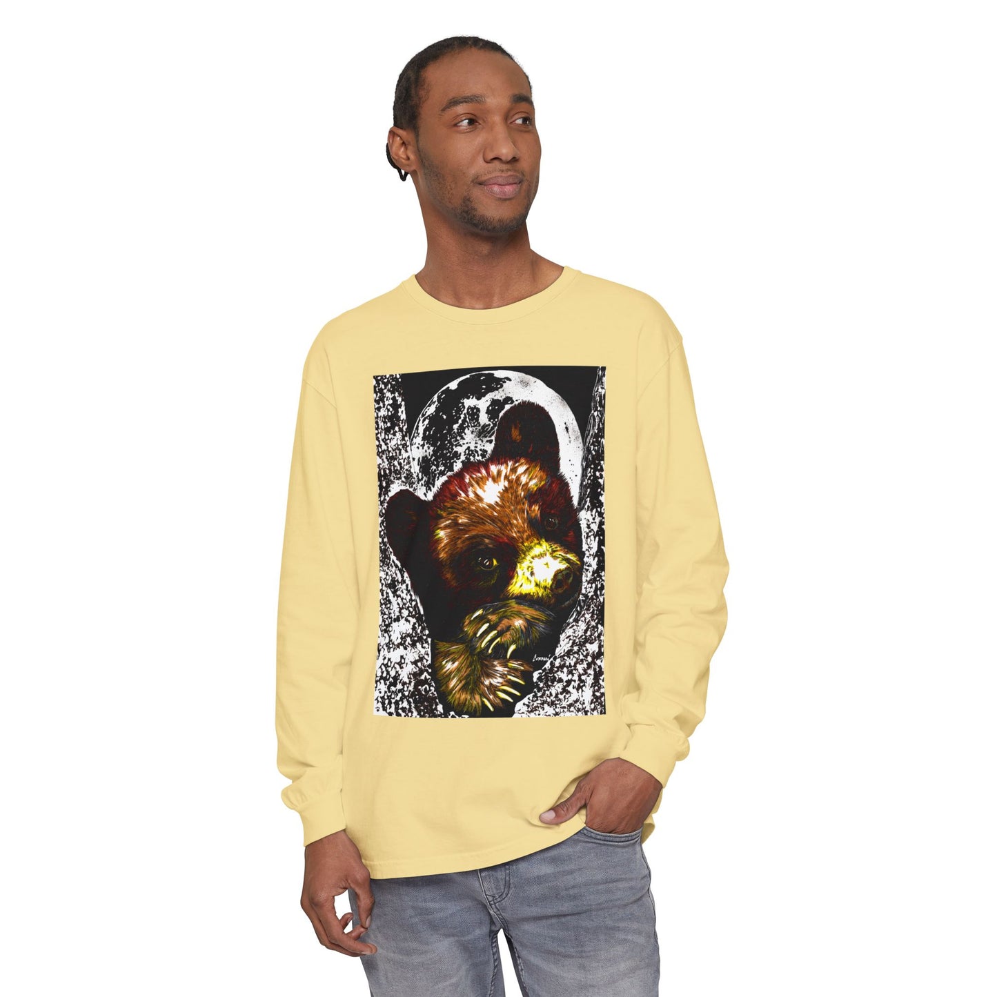 Moonlit Brown Bear Cub Unisex Long Sleeve T Shirt