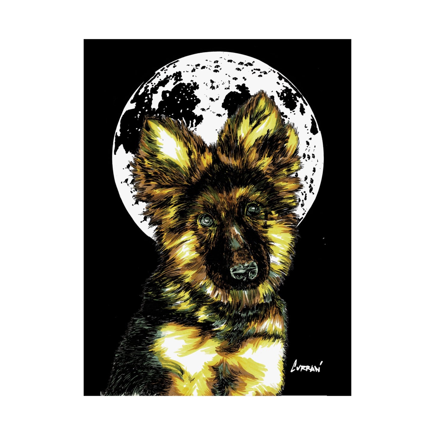 Moonlit German Shepherd Satin Poster | 300gsm Art Print for Dog Lovers
