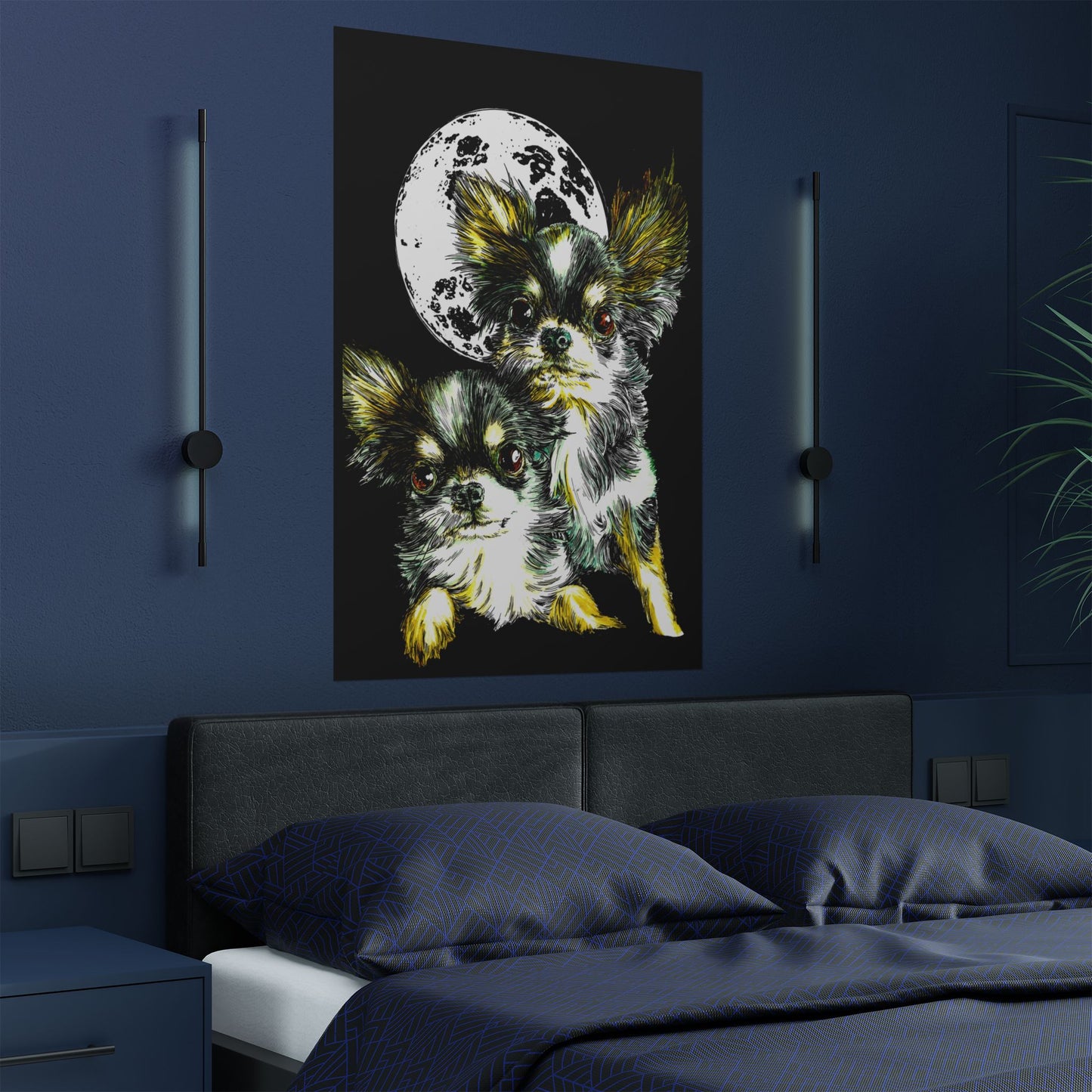 Chihuahua Moonlight Satin Poster - 300gsm Pet Art Decor