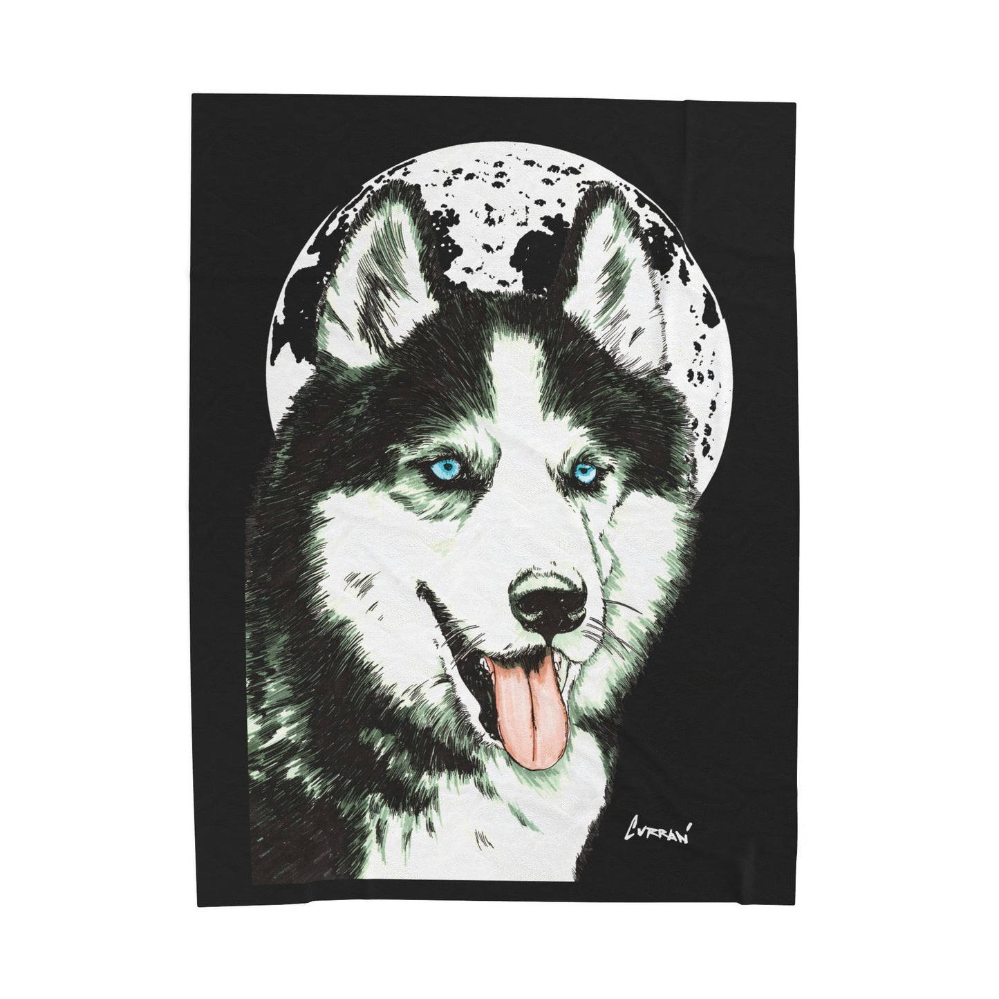 Husky Moon Velveteen Plush Blanket Cozy Pet Lover Gift