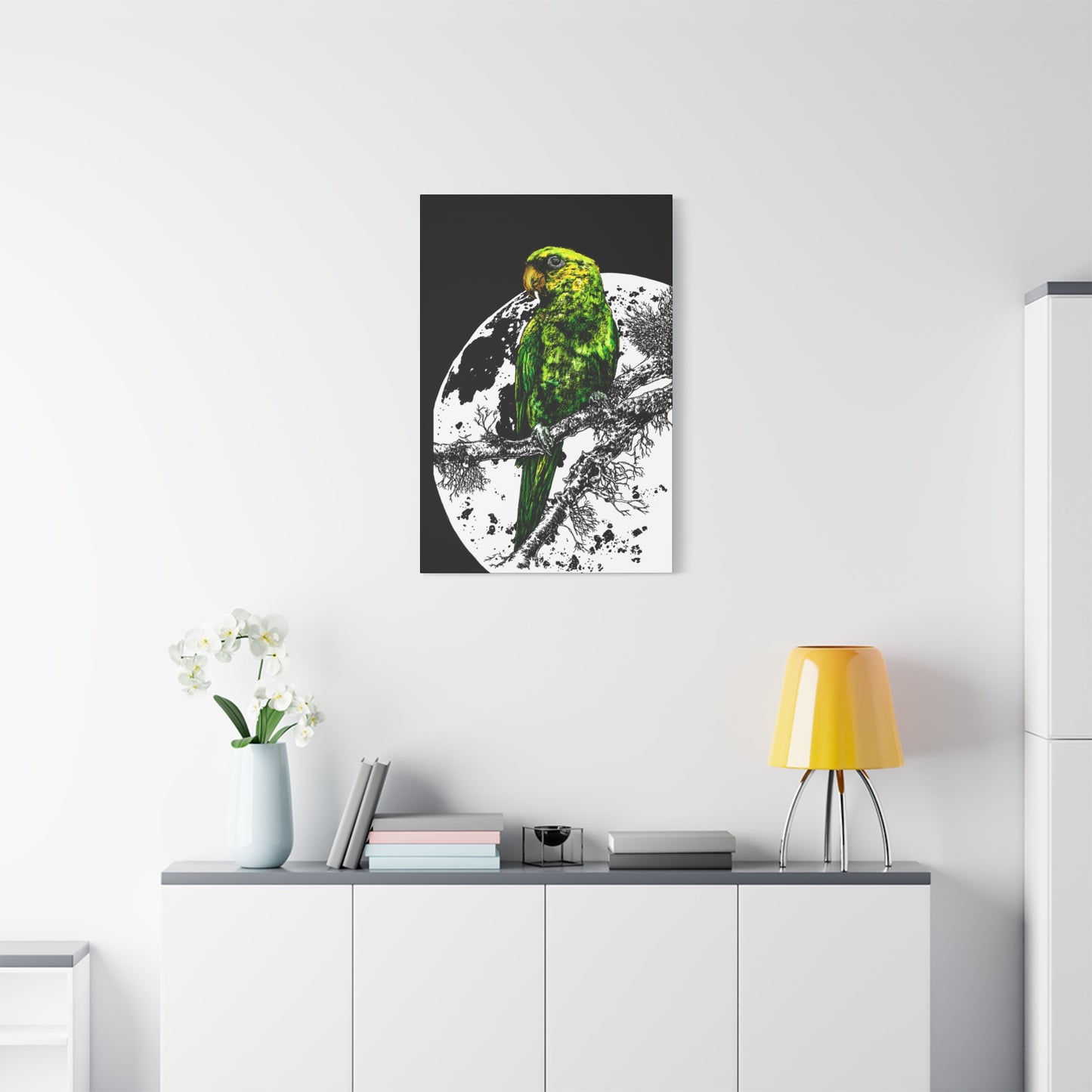 Green Parrot Wall Art Print - Matte Canvas, Stretched,