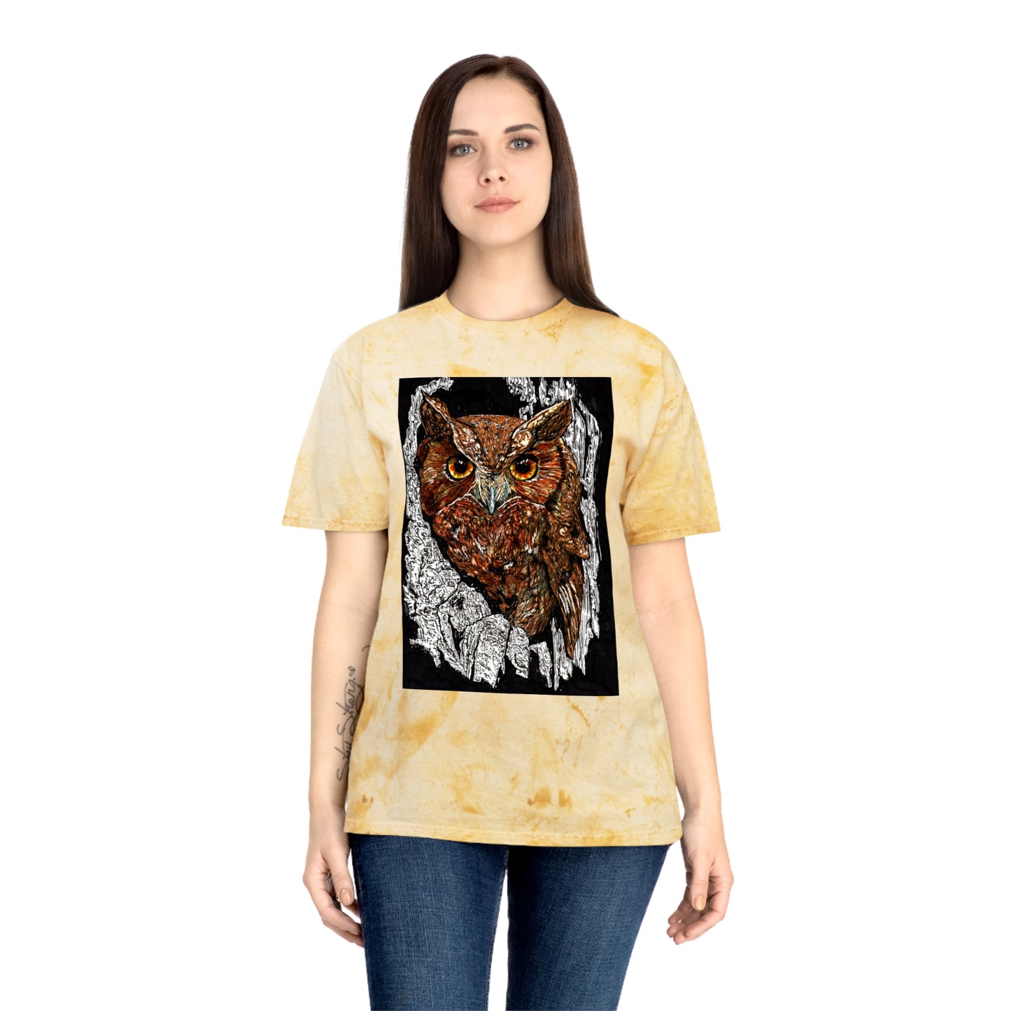 Owl in a Tree Color Blast T Shirt Original Hand Drawn Art