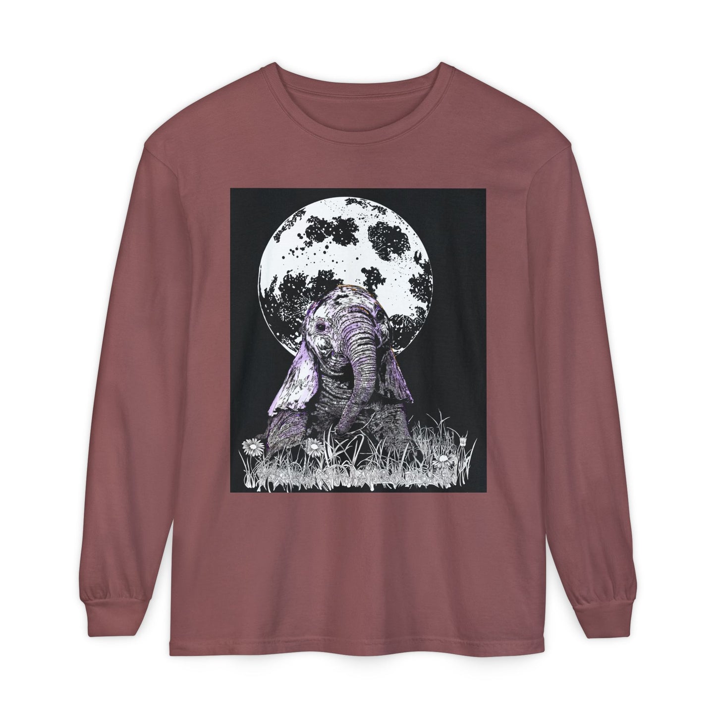 Moonlit Baby Elephant Long Sleeve T-Shirt