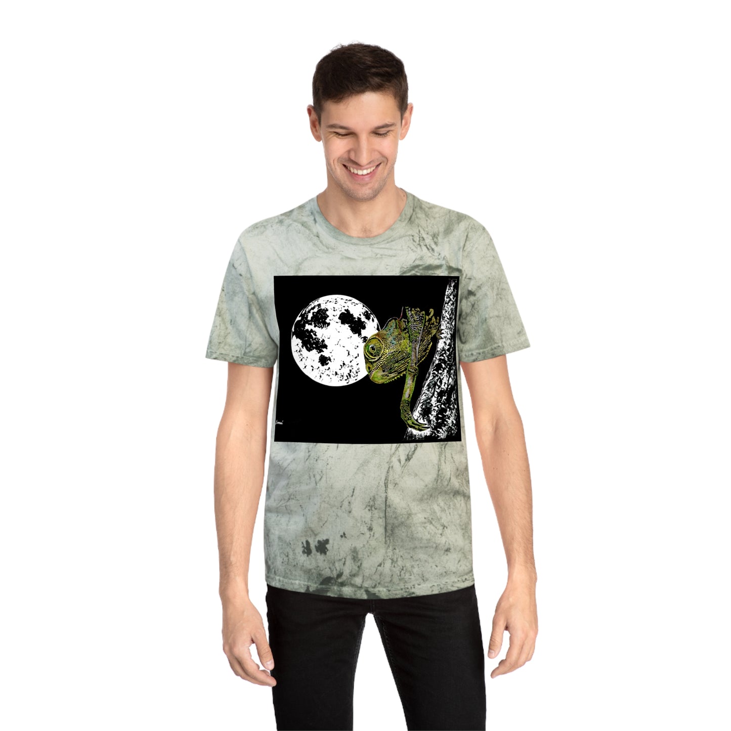 Moonlit Chameleon Unisex Color Blast T-Shirt, Eco-Friendly, Nature-Inspired