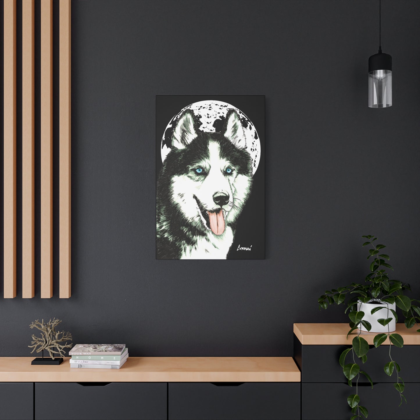 Siberian Husky Canvas Wall Art - Moonlit Dog Decor