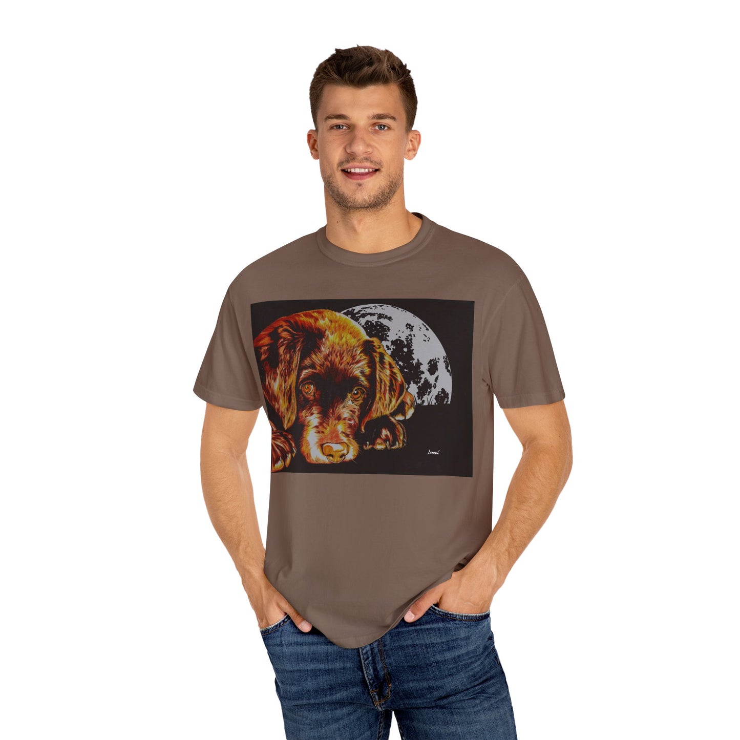 Moonlit Chocolate Lab Puppy Unisex Garment-Dyed T-Shirt