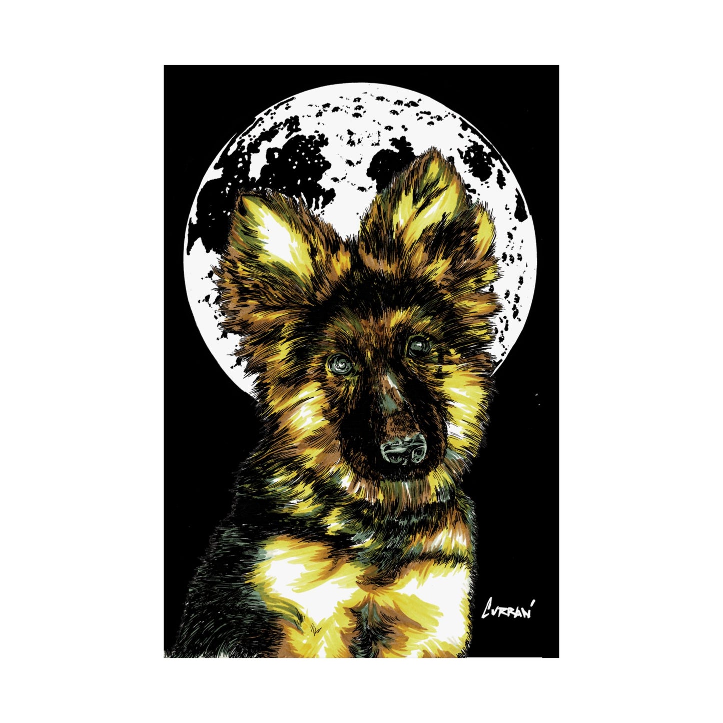 Moonlit German Shepherd Satin Poster | 300gsm Art Print for Dog Lovers