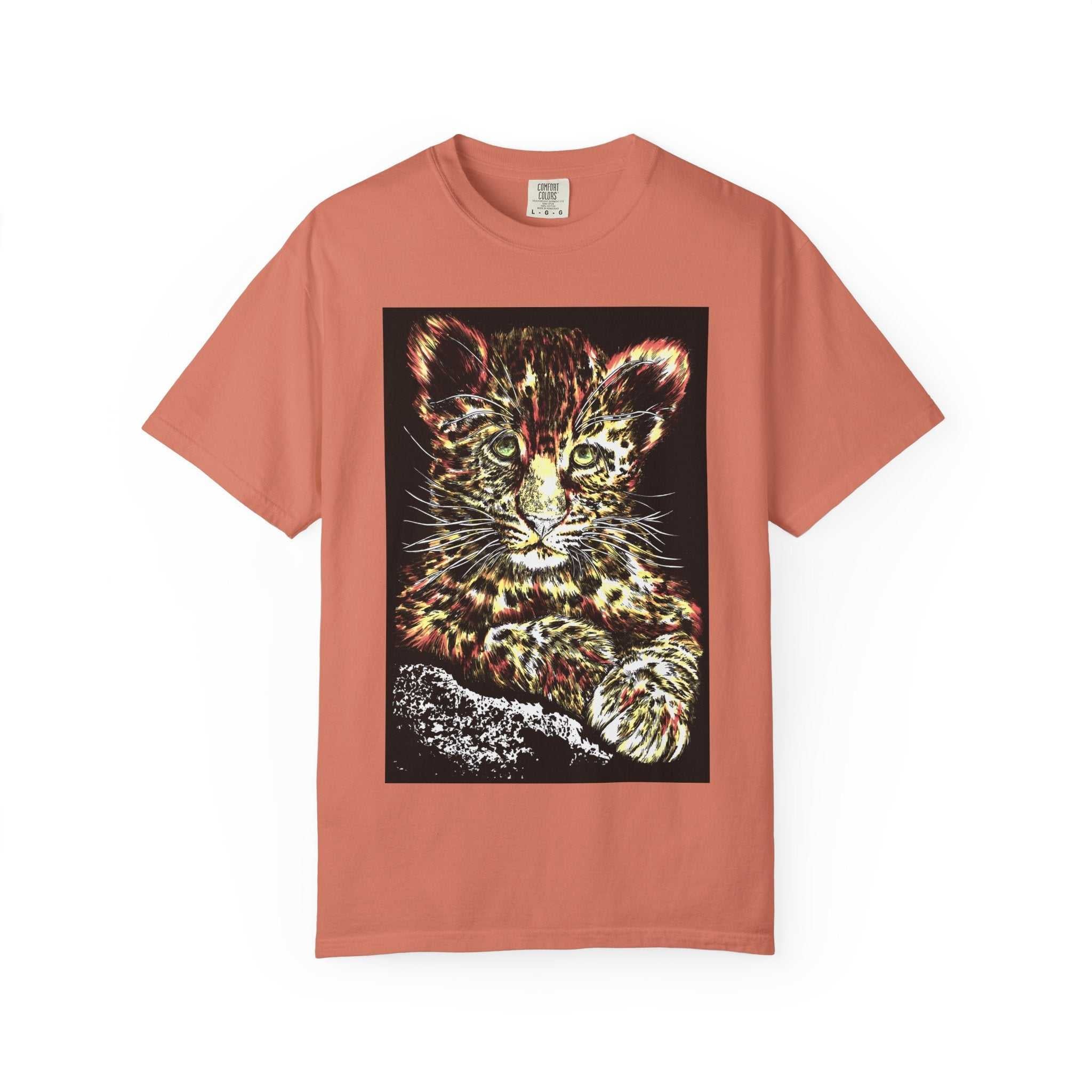 Turn heads with our wildlife Unisex Garment-Dyed T-shirt featuring Playful Leopard Cub. Perfect blend of style and comfort. Shop now!