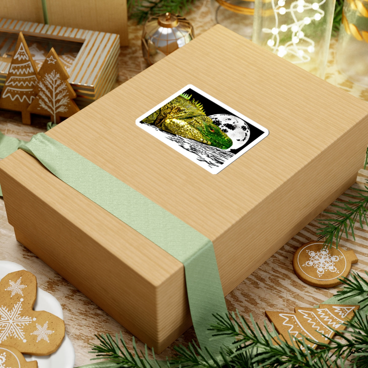 Iguana Kiss-Cut Stickers | Vivid Moonlit Nature Artwork