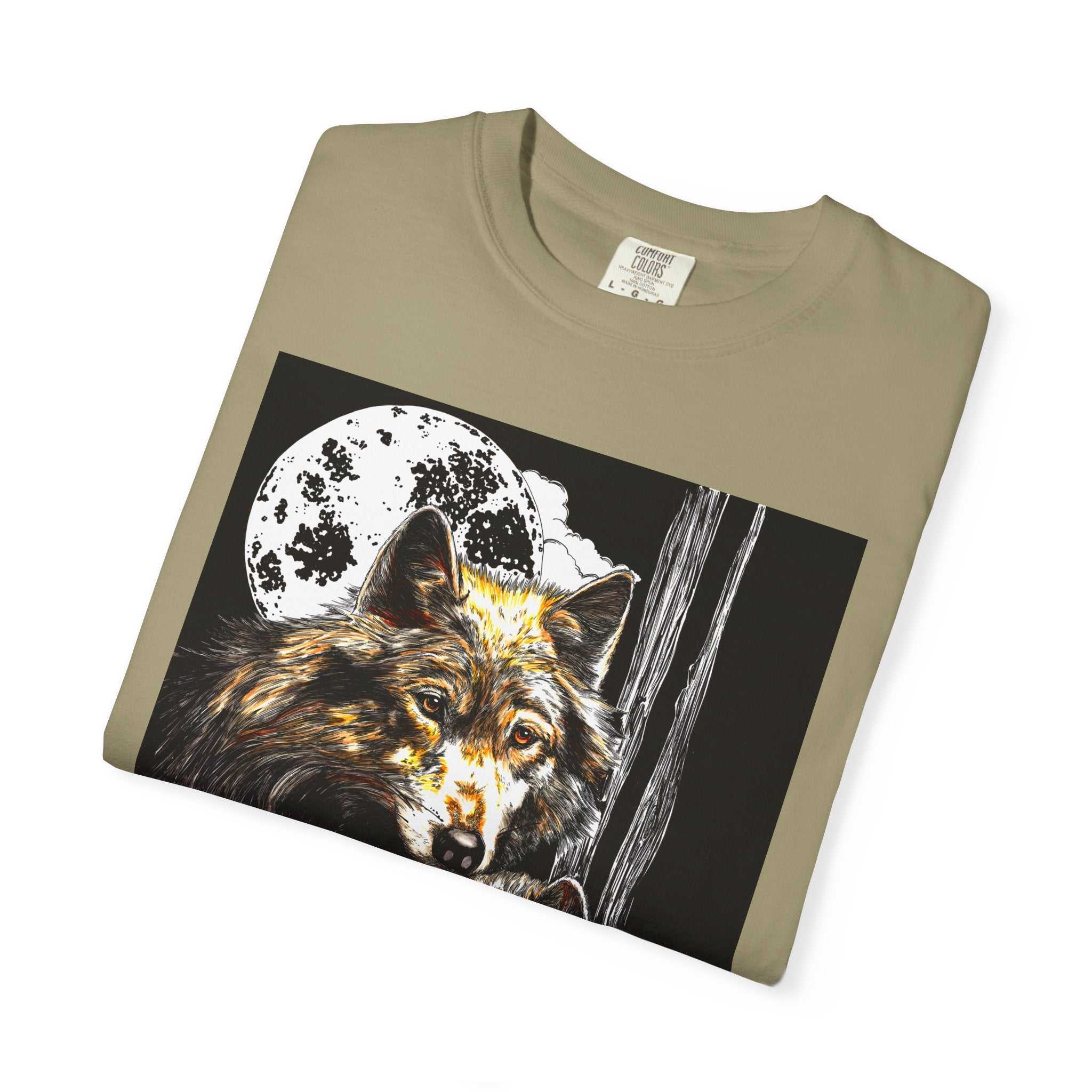Experience nature inspired art with our exclusive Wolf Family Garment-Dyed T-Shirt - Nature Inspired Art. Stand out in style and connect with wildlife.