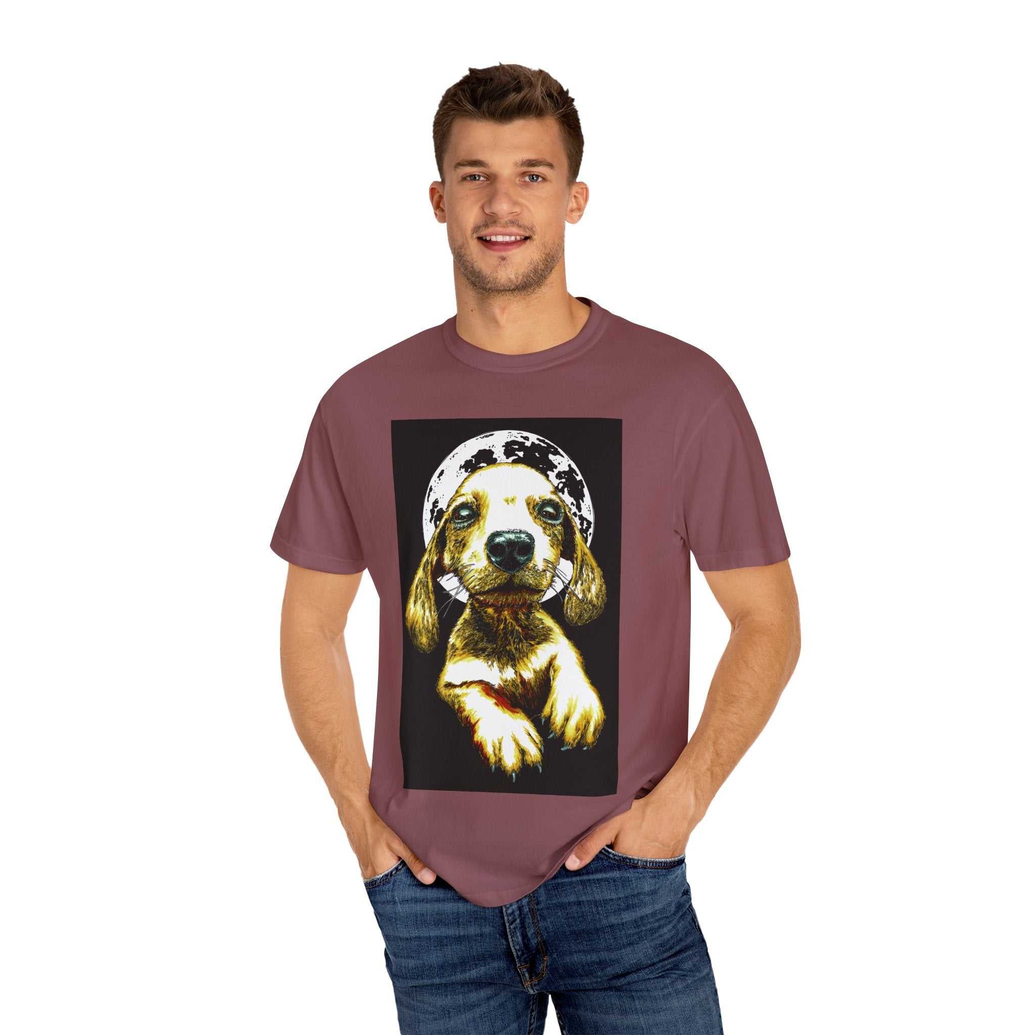 Shop our exclusive Unisex Garment-Dyed T-Shirt, Original Hand-Painted Puppy Art. Elevate your wardrobe with this unique piece!