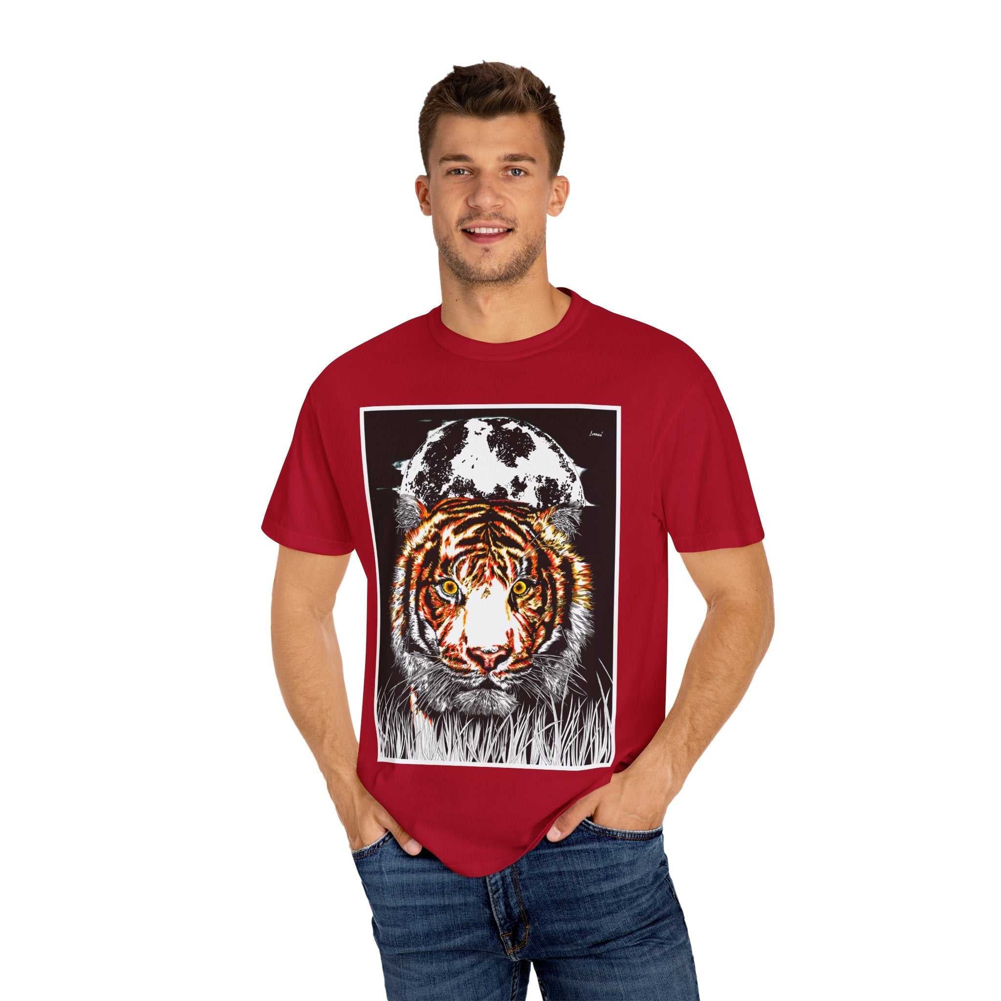 Get wild with our Tiger Garment-Dyed Graphic T-Shirt - Unisex Wild Animal Tee. Stand out in style with this unique and eye-catching tee.