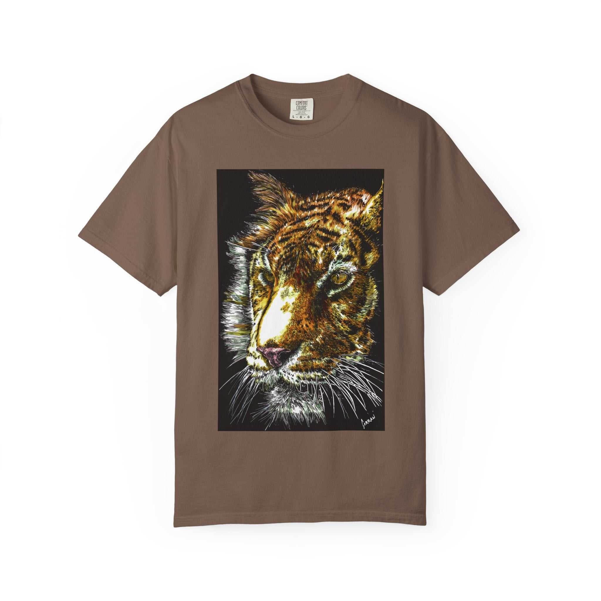 Discover your wild side with our Tiger Art T-Shirt - Vibrant Animal Print - Nature Lover's Apparel featuring the original hand drawn art. Stand out in style!