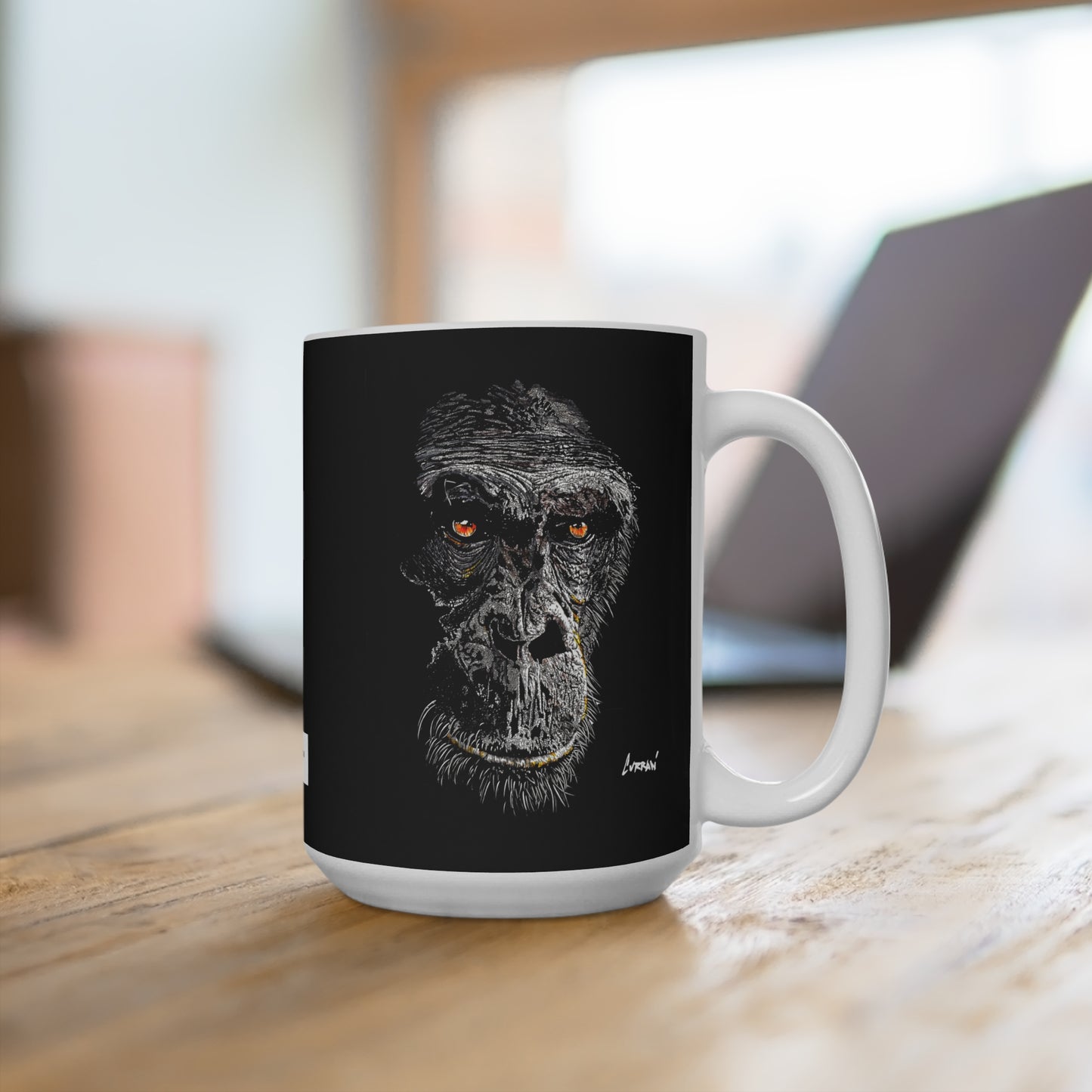 Gorilla Art Mug, 15oz Black Ceramic Coffee Cup