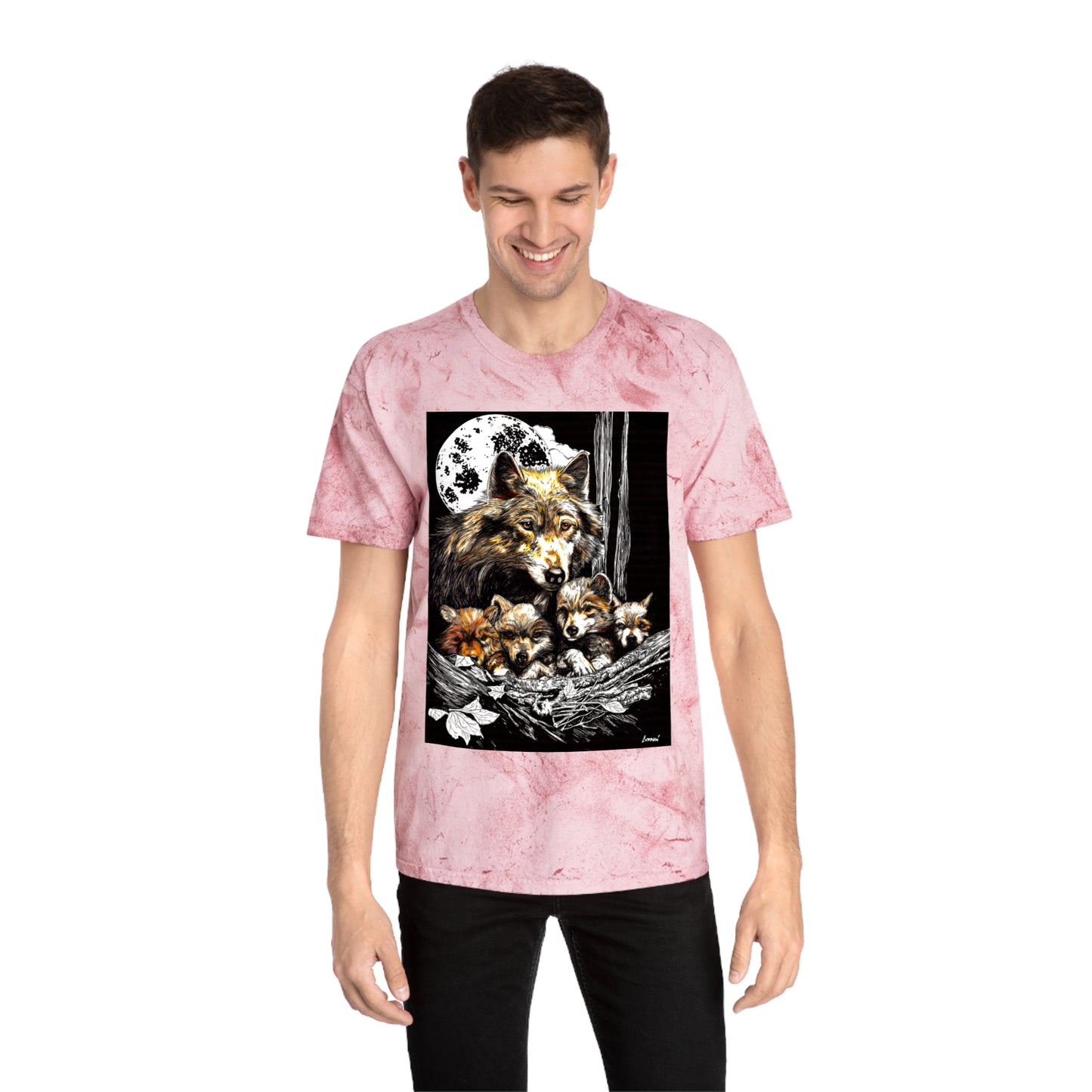 Moonlit Wolf Family Unisex Color Blast Shirt Nature Lover Gift