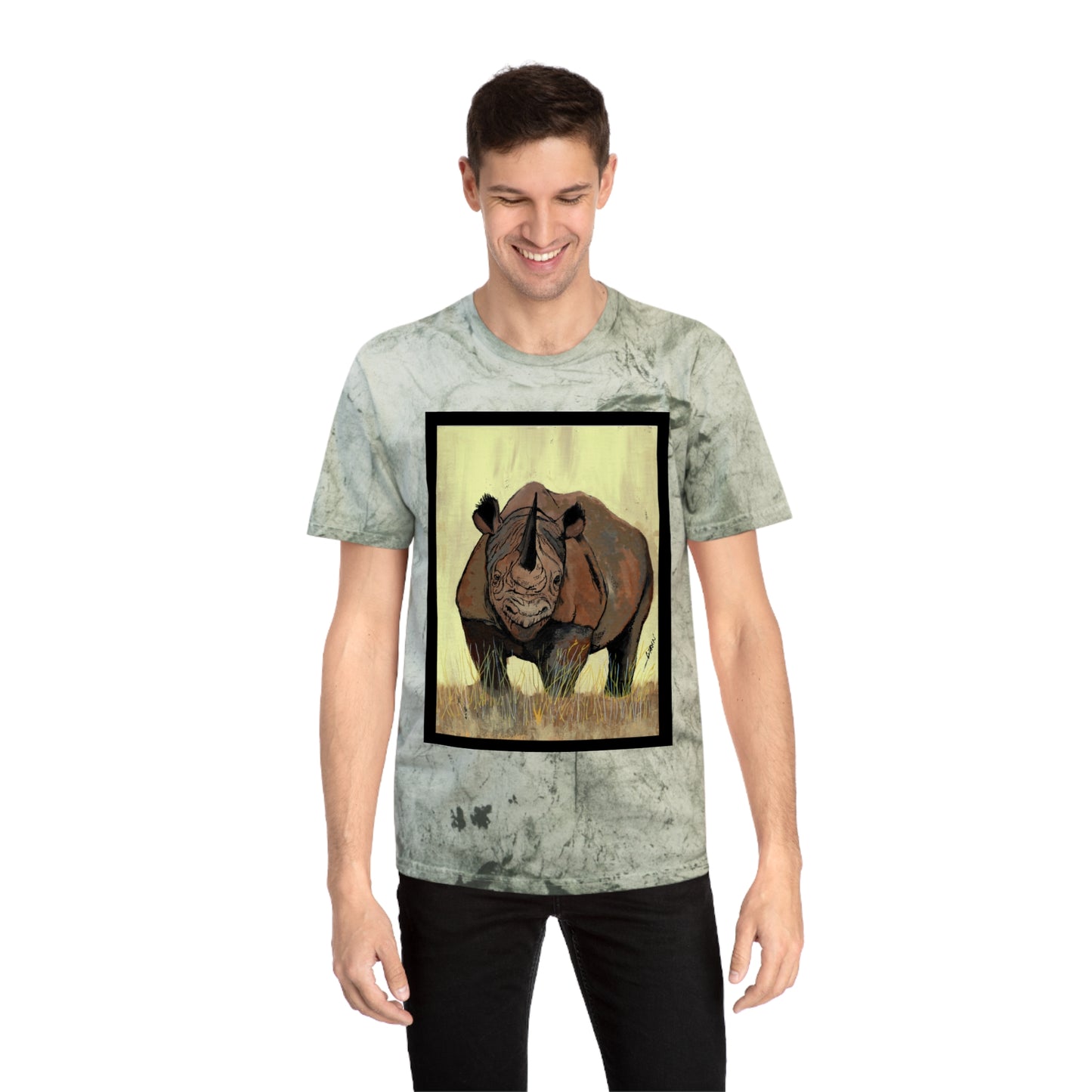 Color Blast Rhino Unisex T Shirt Hand Painted Art