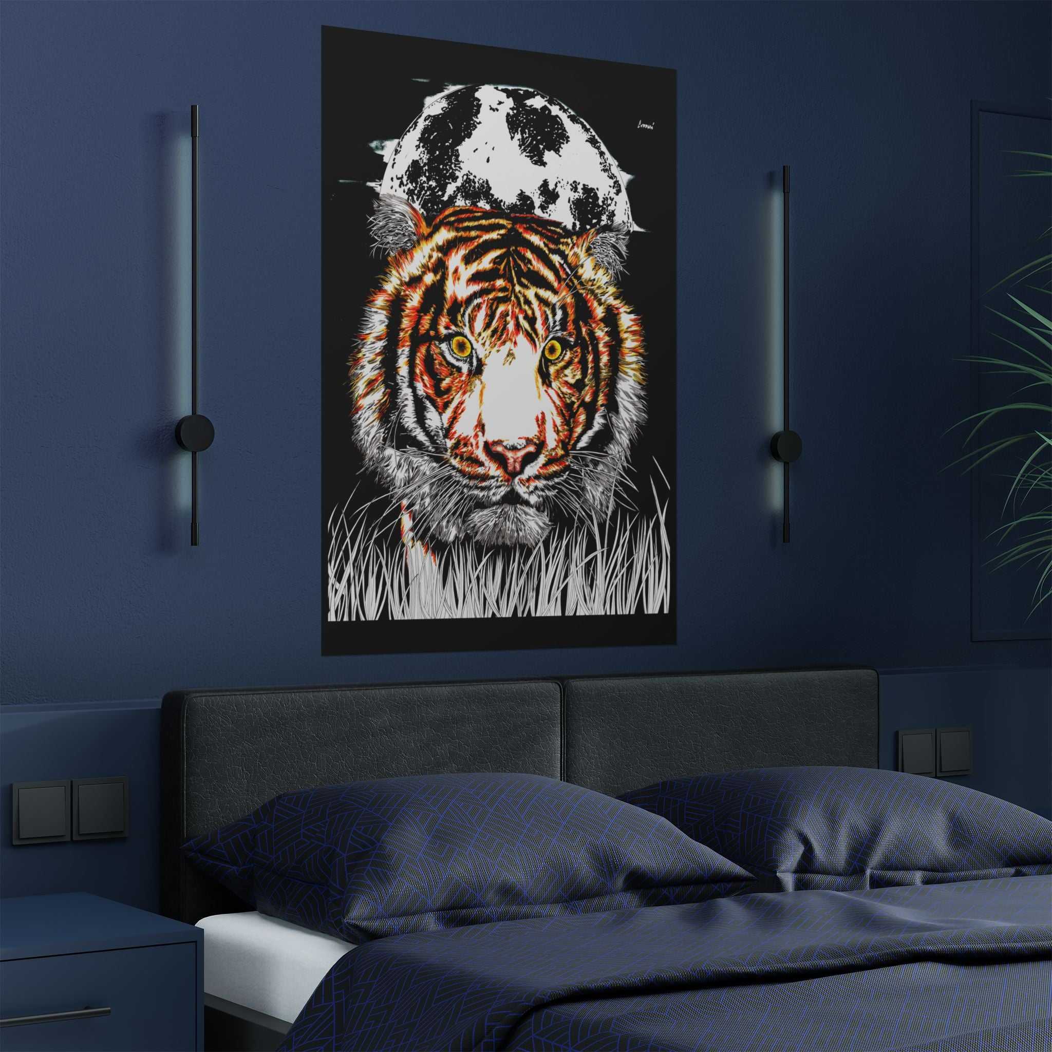 Tiger Satin Poster - 300gsm Art Print with Moon Design
