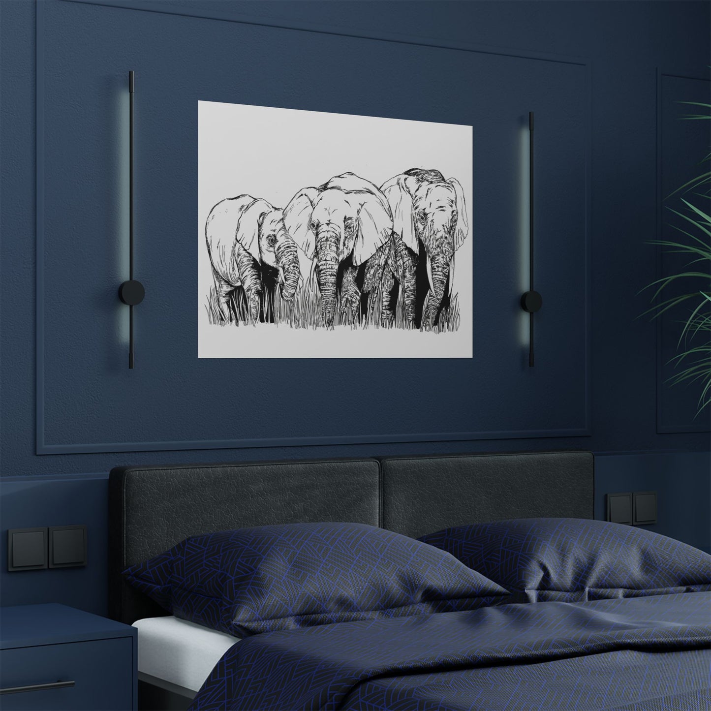 Elephant Family Satin Poster - Art Print for Nature Lovers