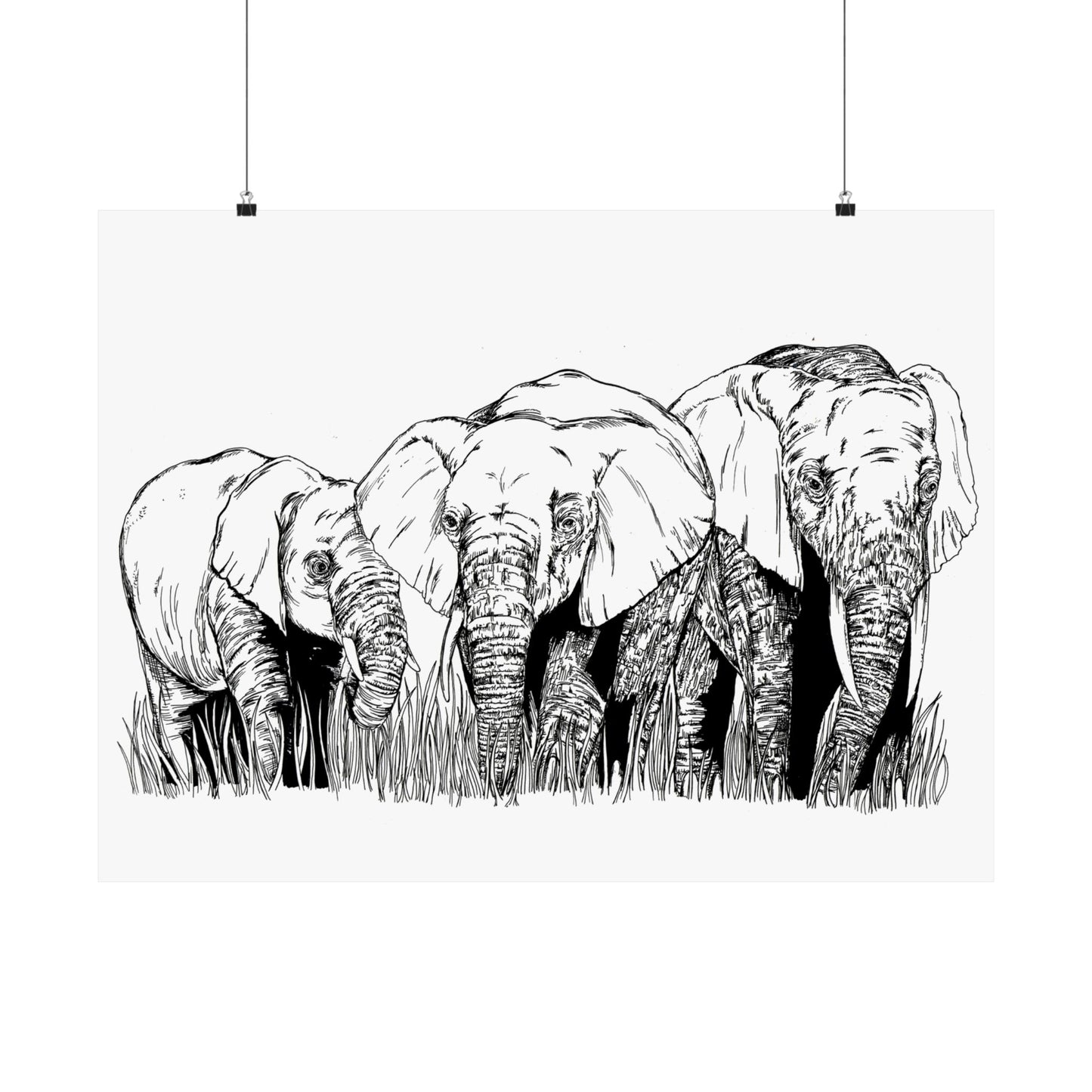 Elephant Family Satin Poster - Art Print for Nature Lovers
