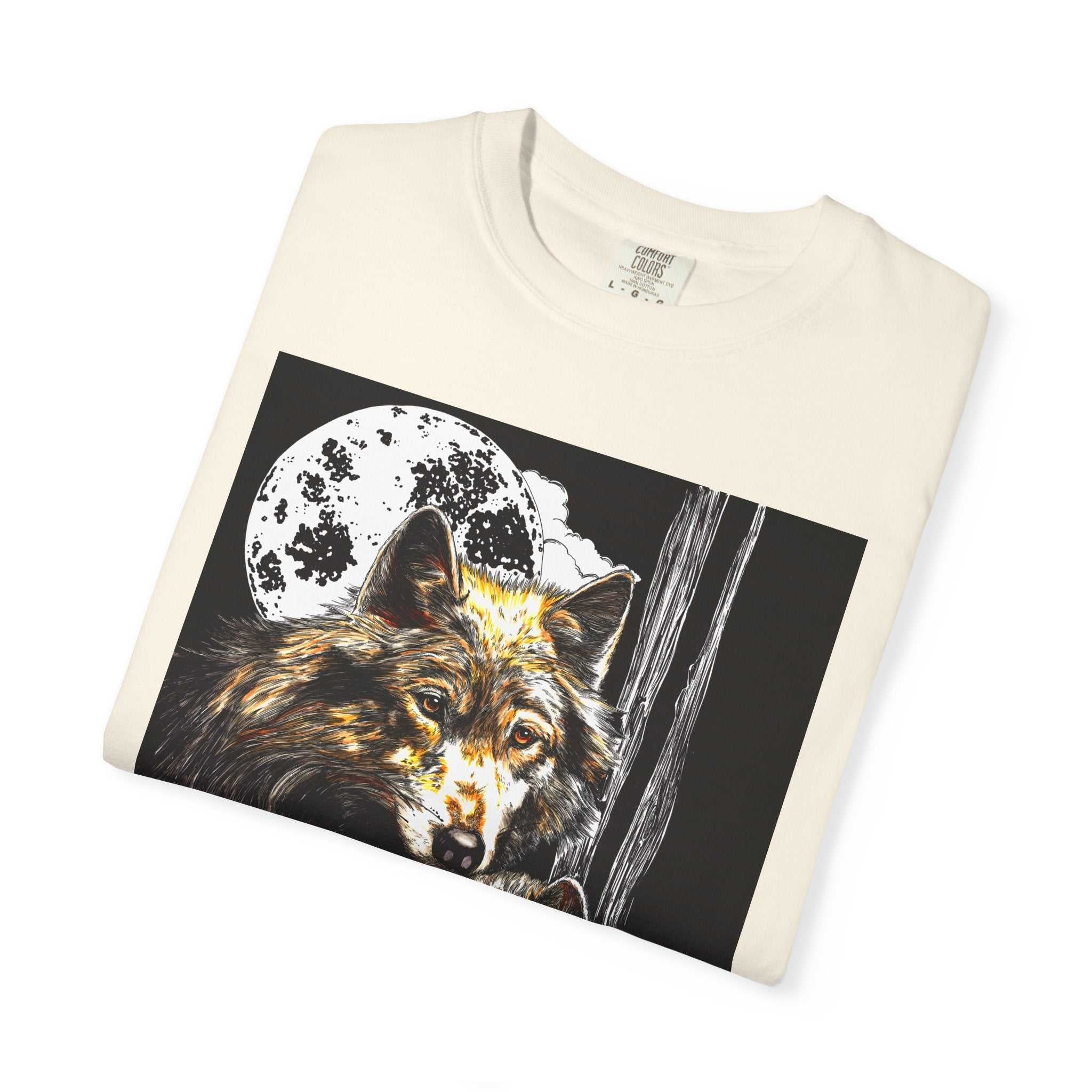 Experience nature inspired art with our exclusive Wolf Family Garment-Dyed T-Shirt - Nature Inspired Art. Stand out in style and connect with wildlife.