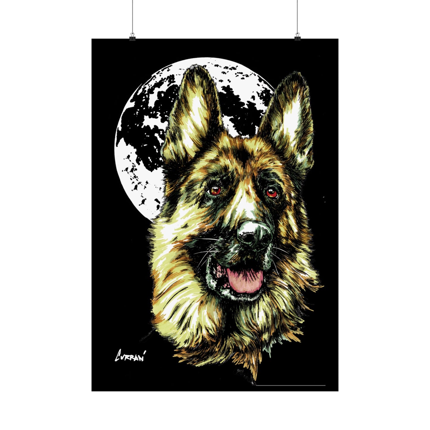 German Shepherd Moon Satin Poster - 300gsm Art Print