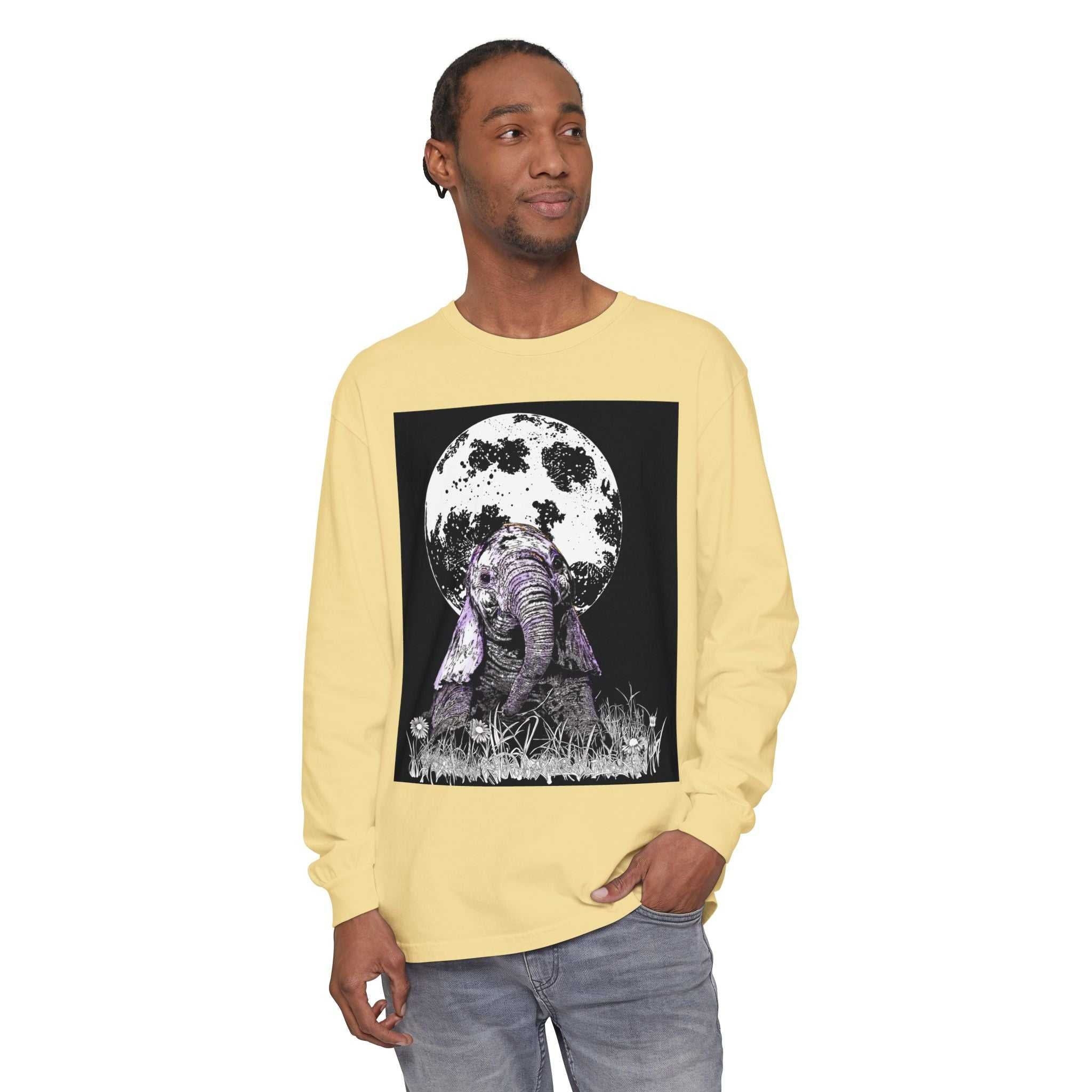 Moonlit Baby Elephant Long Sleeve T-Shirt