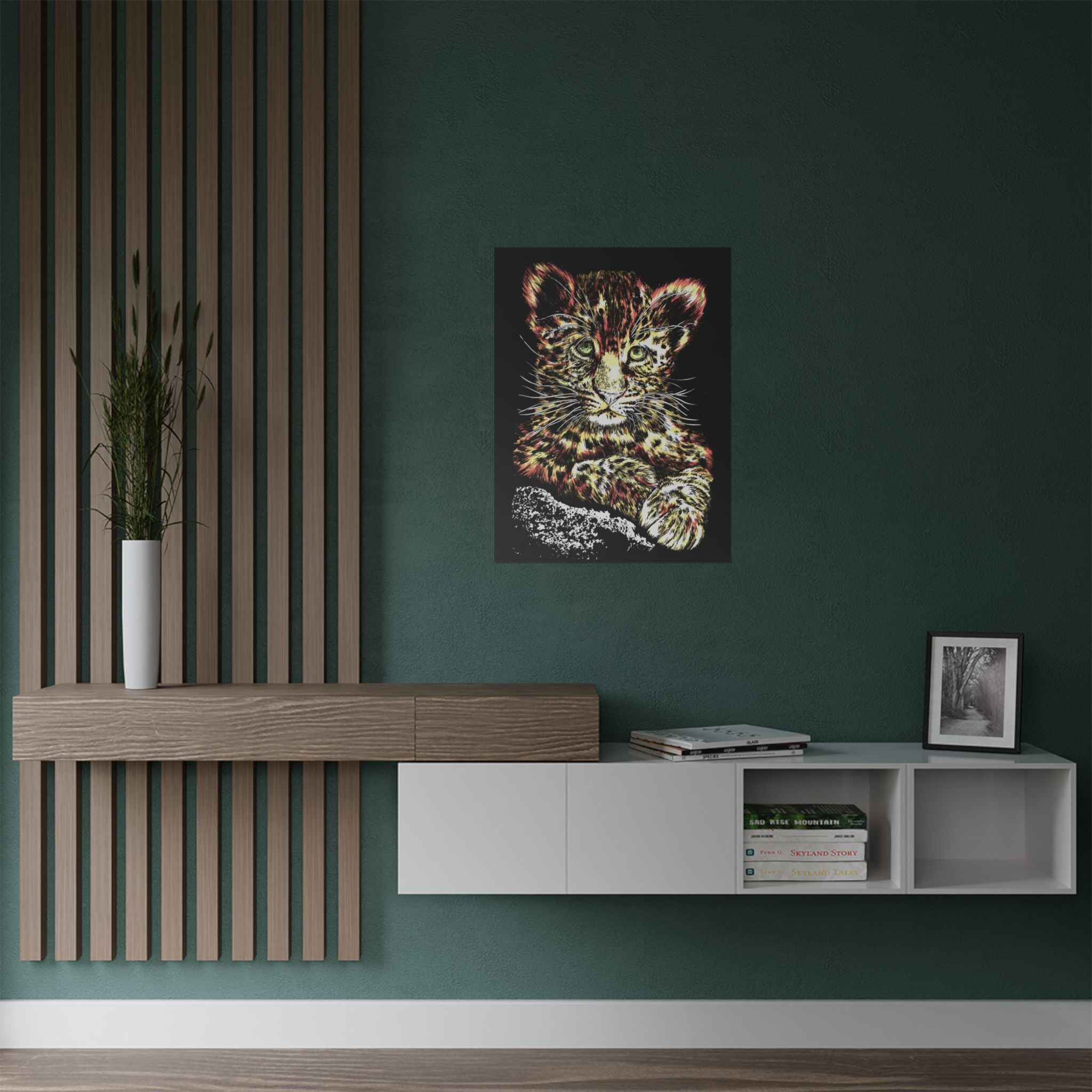 Leopard Cub Satin Poster, Vibrant Art for Animal Lovers