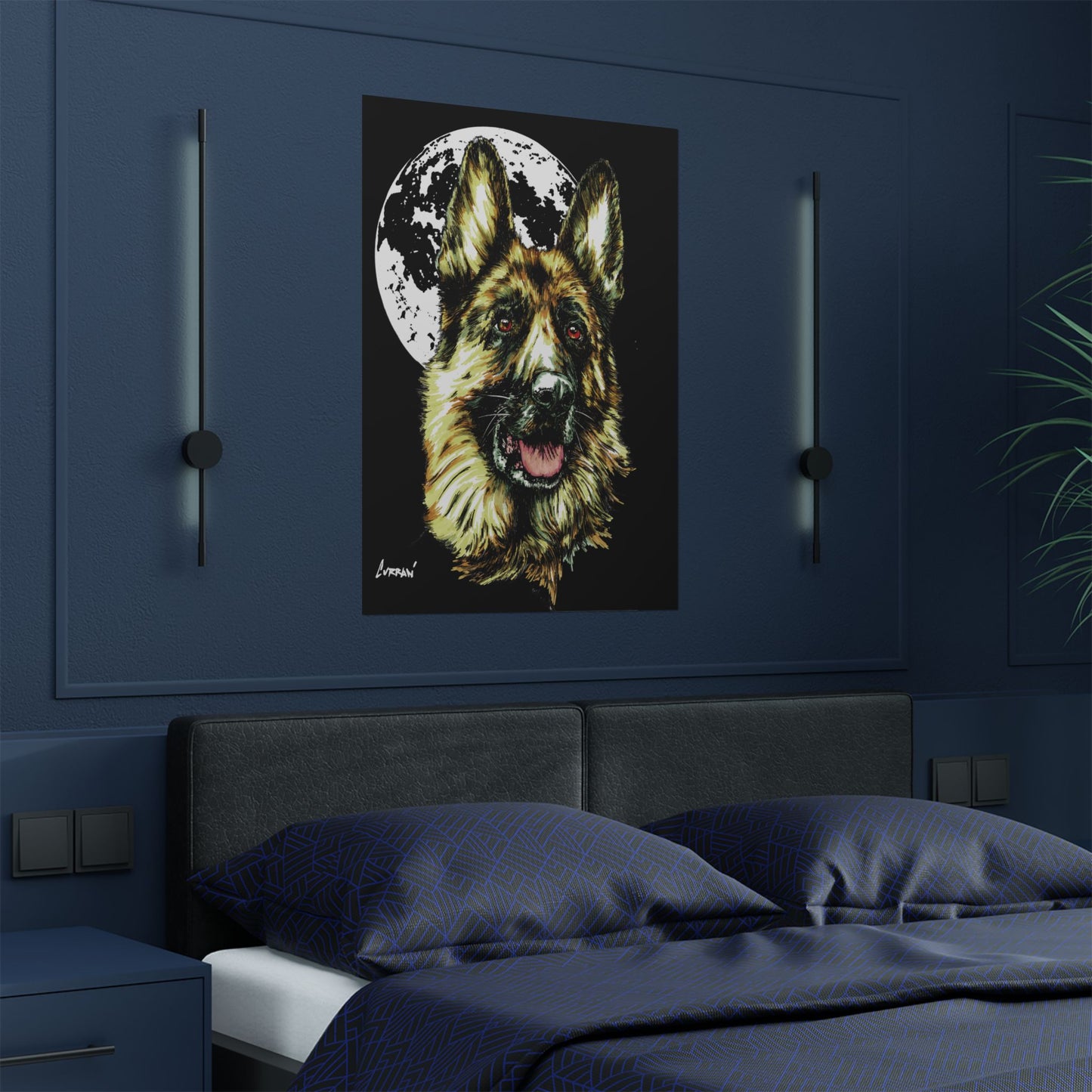 German Shepherd Moon Satin Poster - 300gsm Art Print