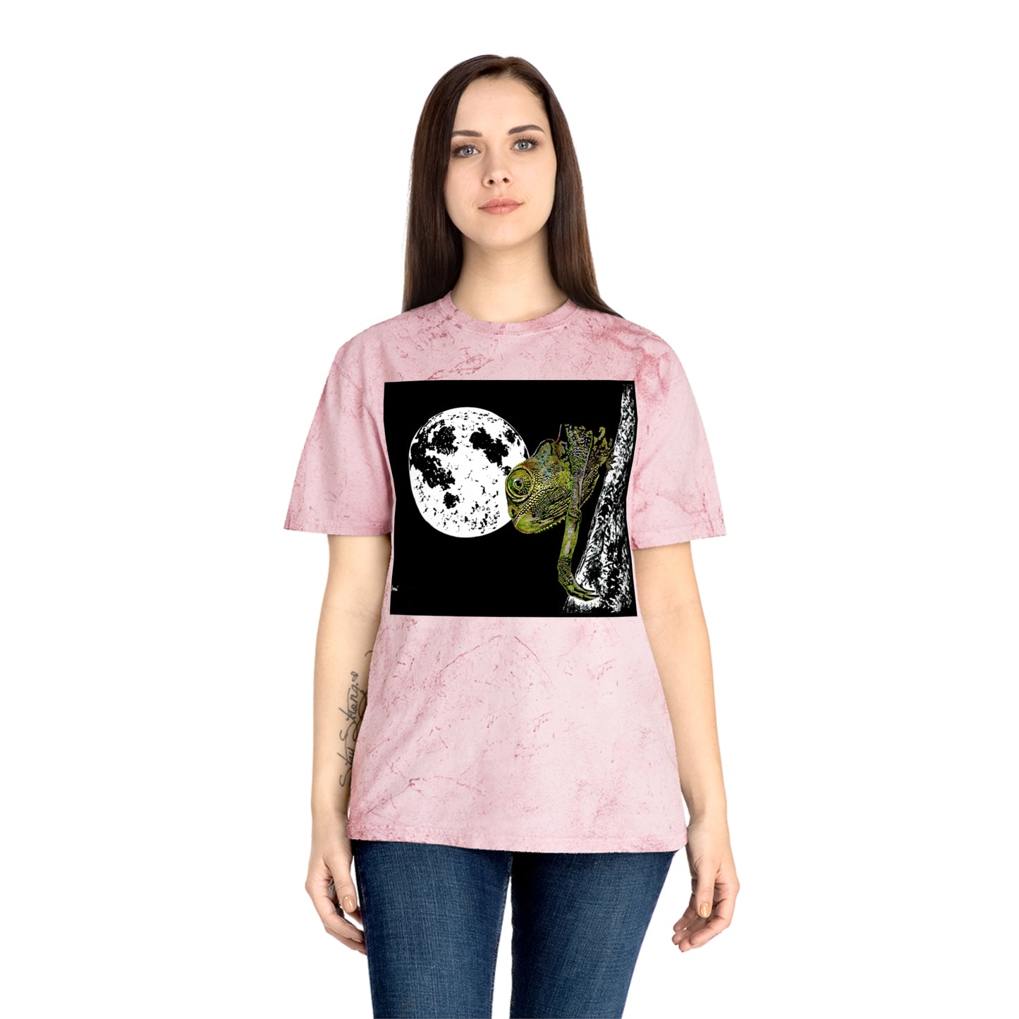 Moonlit Chameleon Unisex Color Blast T-Shirt, Eco-Friendly, Nature-Inspired