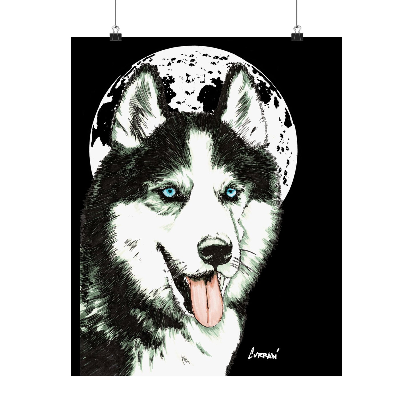 Husky Moon Satin Poster - 300gsm Art Print for Dog Lovers