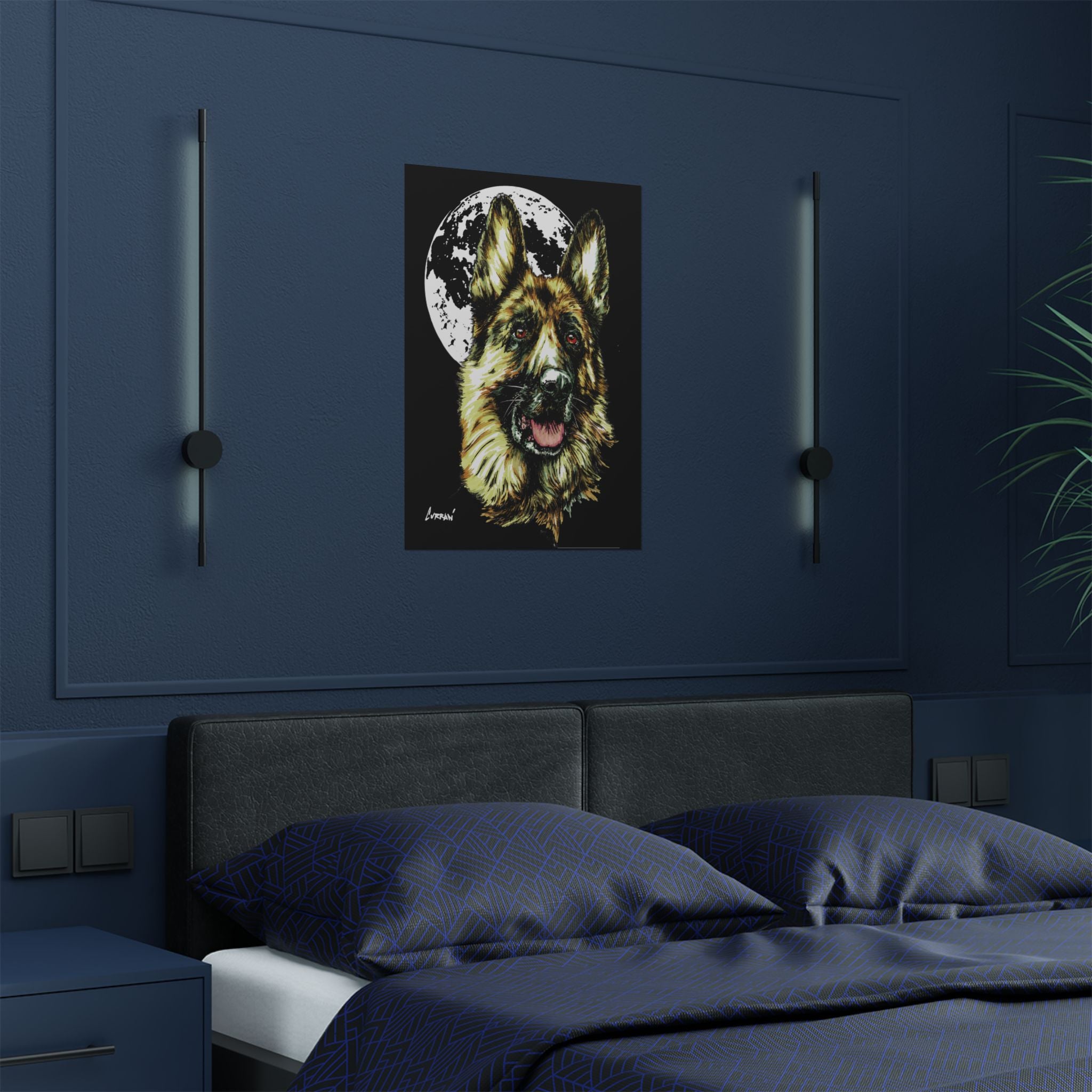 German Shepherd Moon Satin Poster - 300gsm Art Print