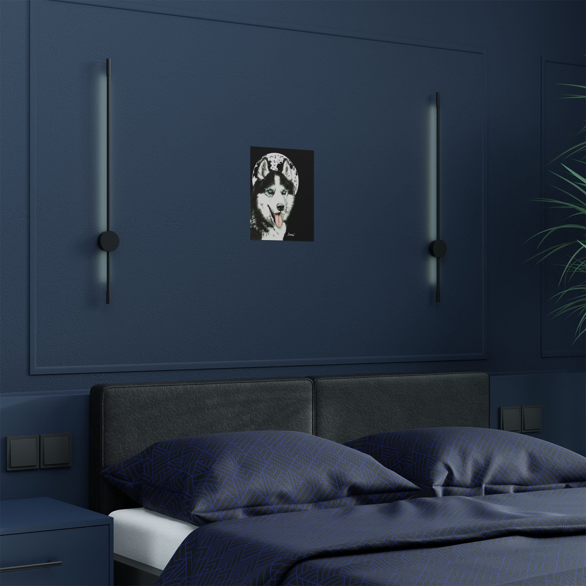 Husky Moon Satin Poster - 300gsm Art Print for Dog Lovers