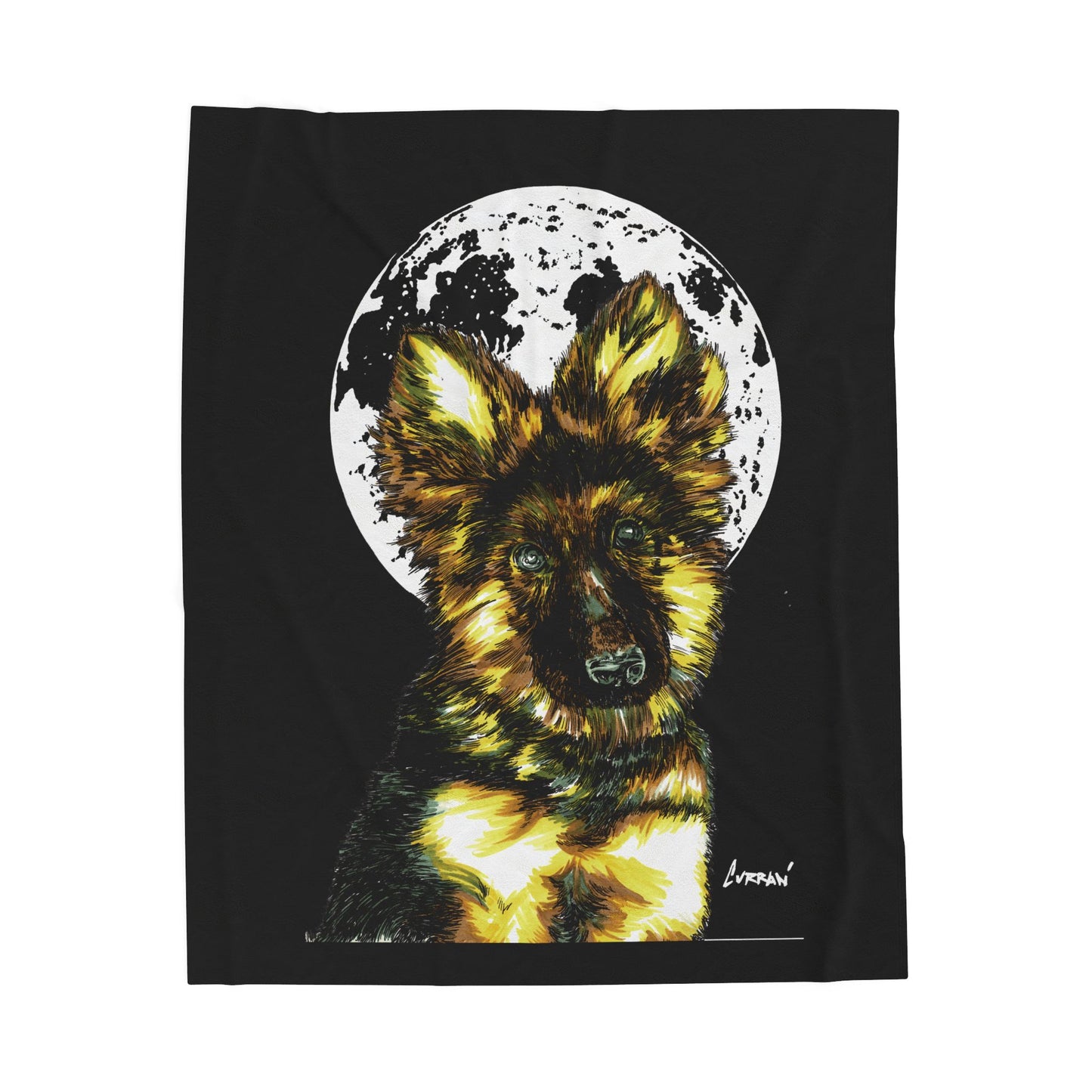 Moonlit German Shepherd Puppy Velveteen Plush Blanket